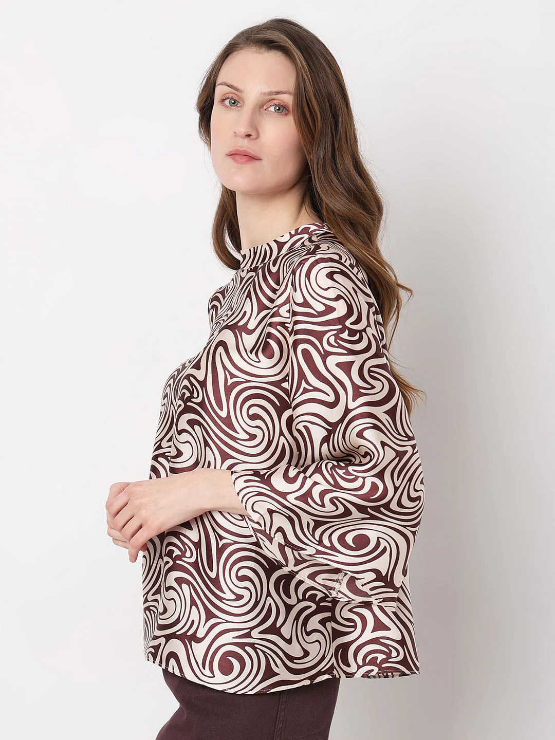 Brown & White Printed Top - Image 3