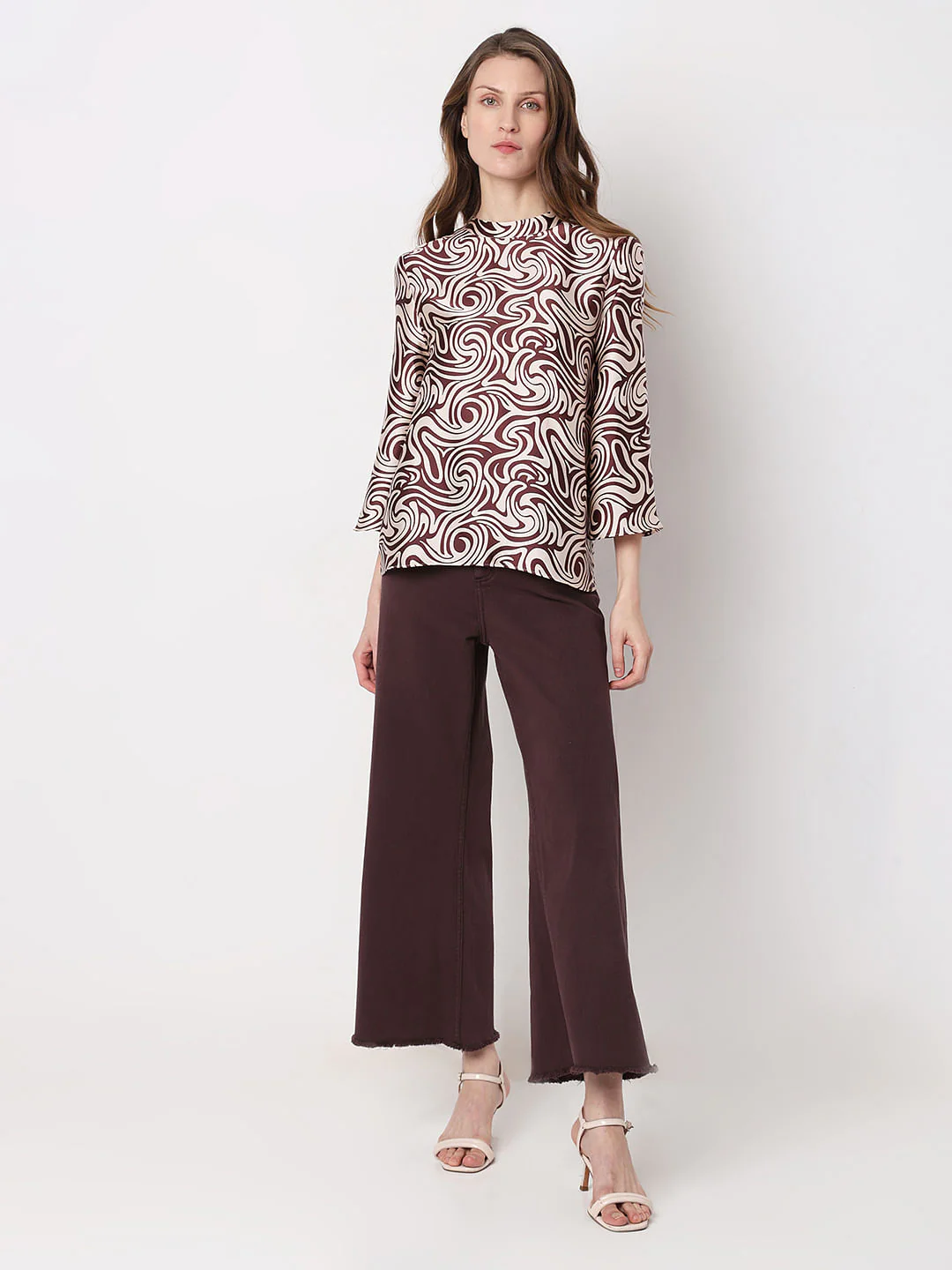 Brown & White Printed Top - Image 5