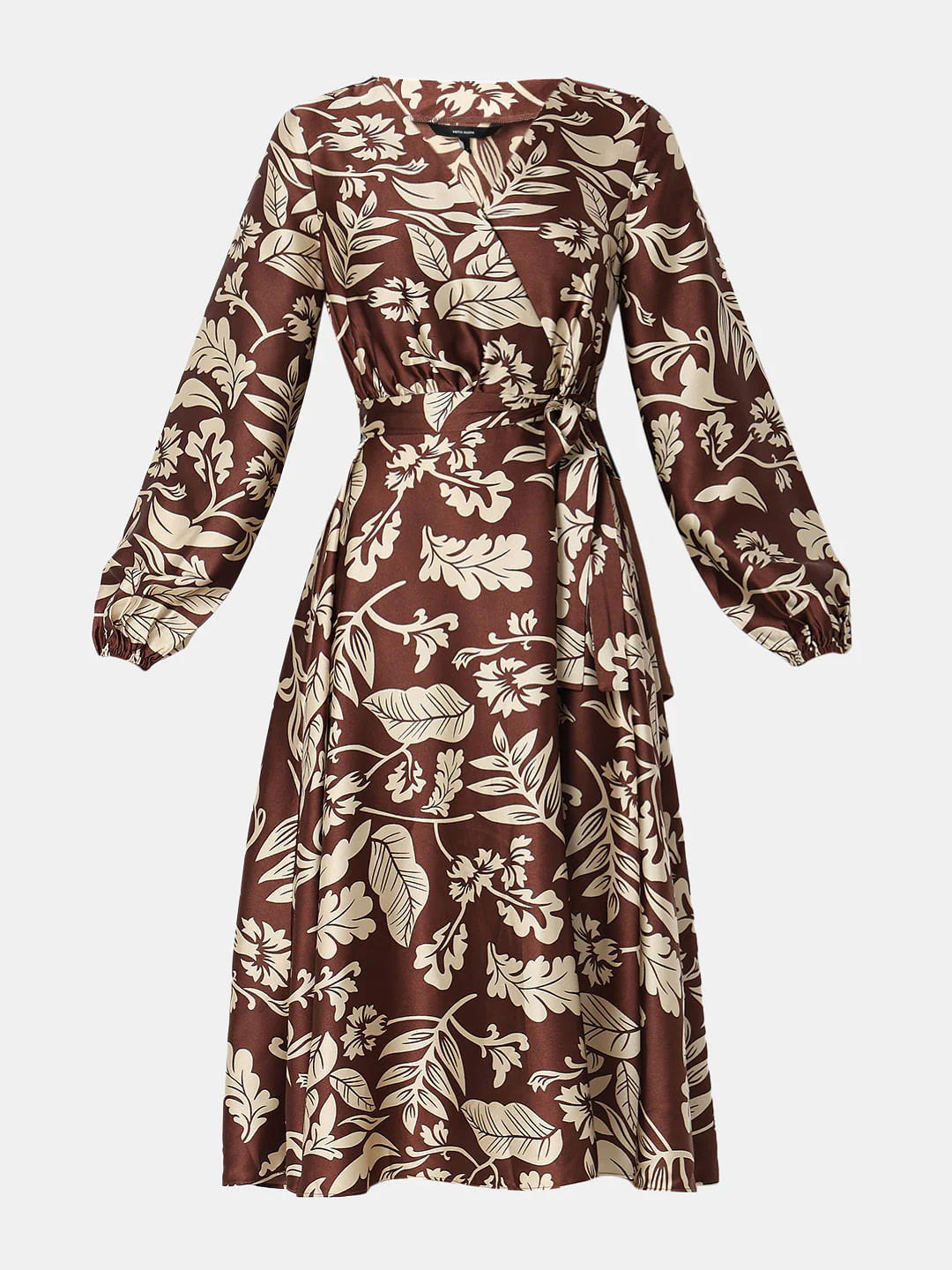 Brown Leaves Print Midi Dress - Image 7