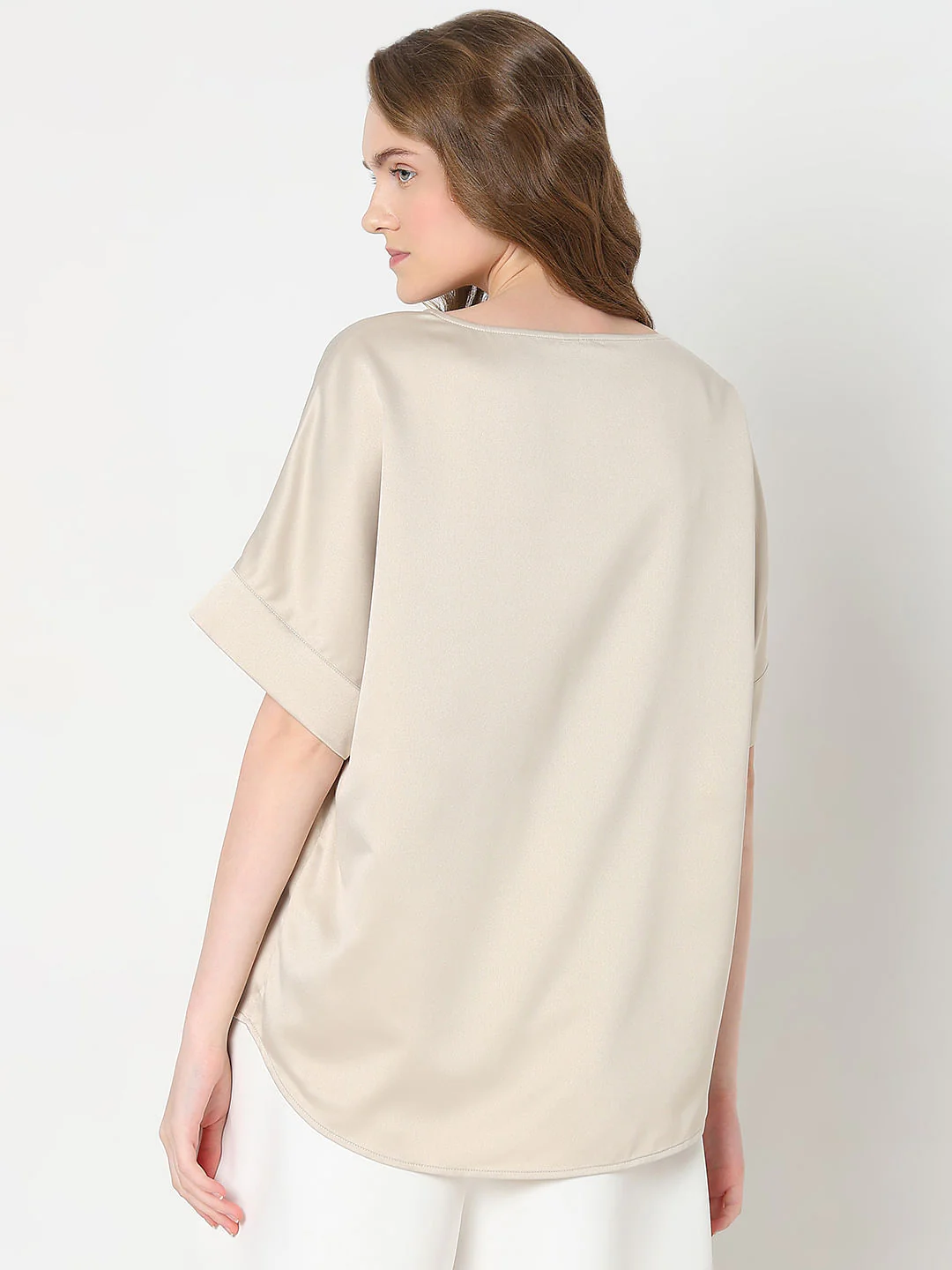 Beige Satin O-Neck Top - Image 4