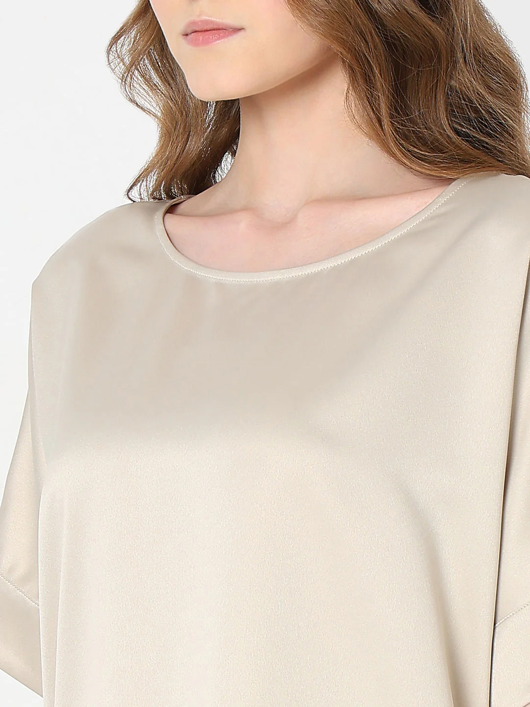 Beige Satin O-Neck Top - Image 8