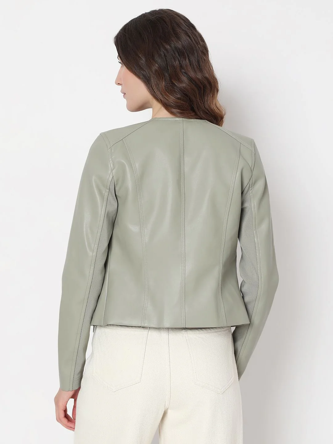 Sage Green Pu Biker Jacket - Image 4