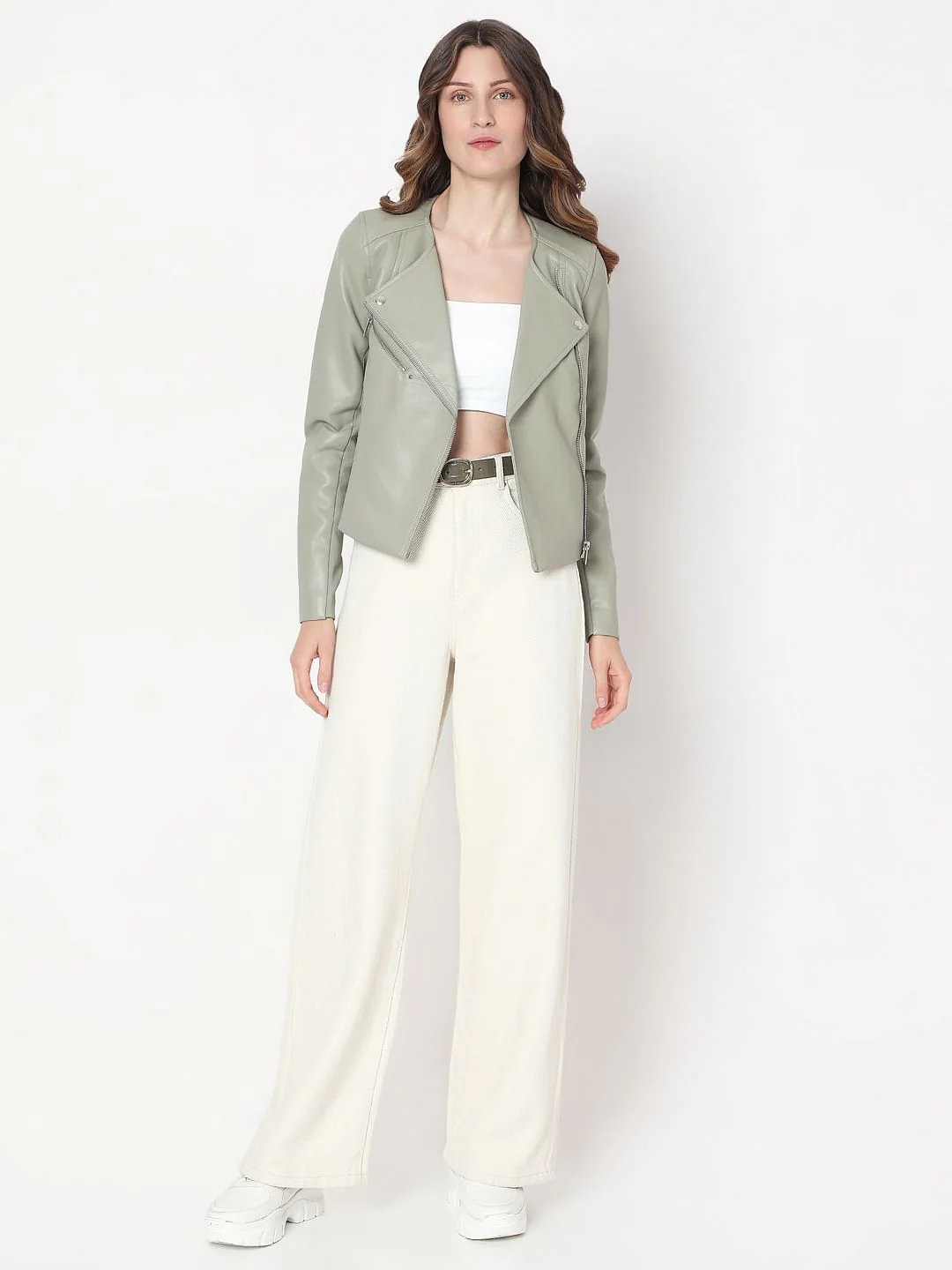 Sage Green Pu Biker Jacket - Image 5