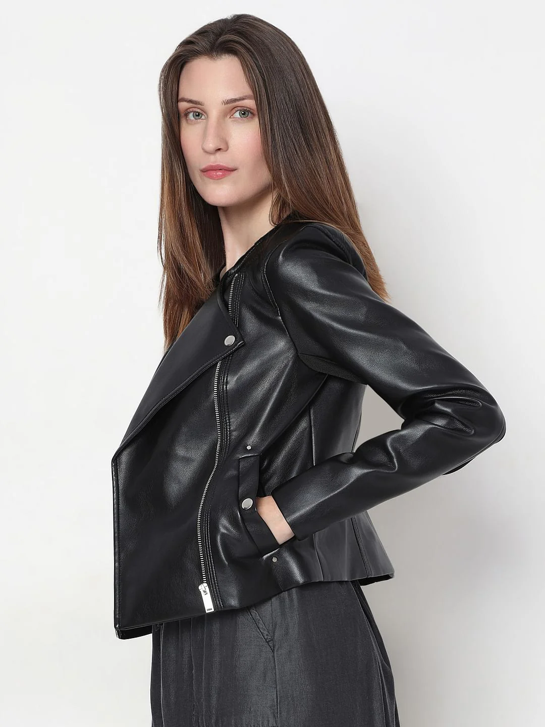 Black Pu Biker Jacket - Image 3