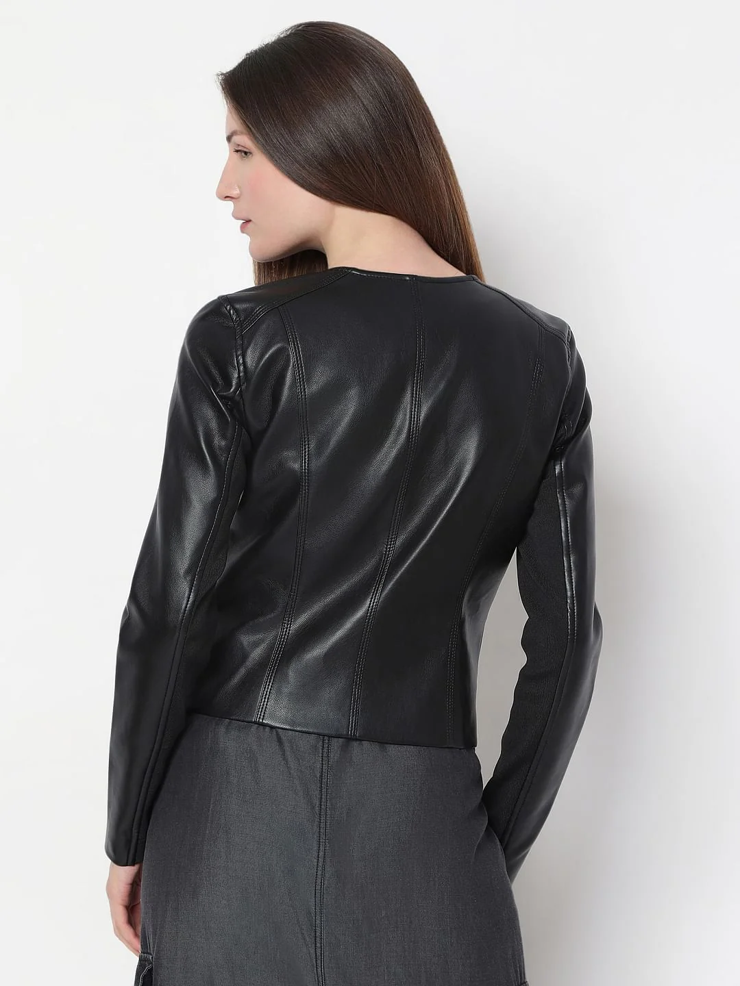 Black Pu Biker Jacket - Image 4
