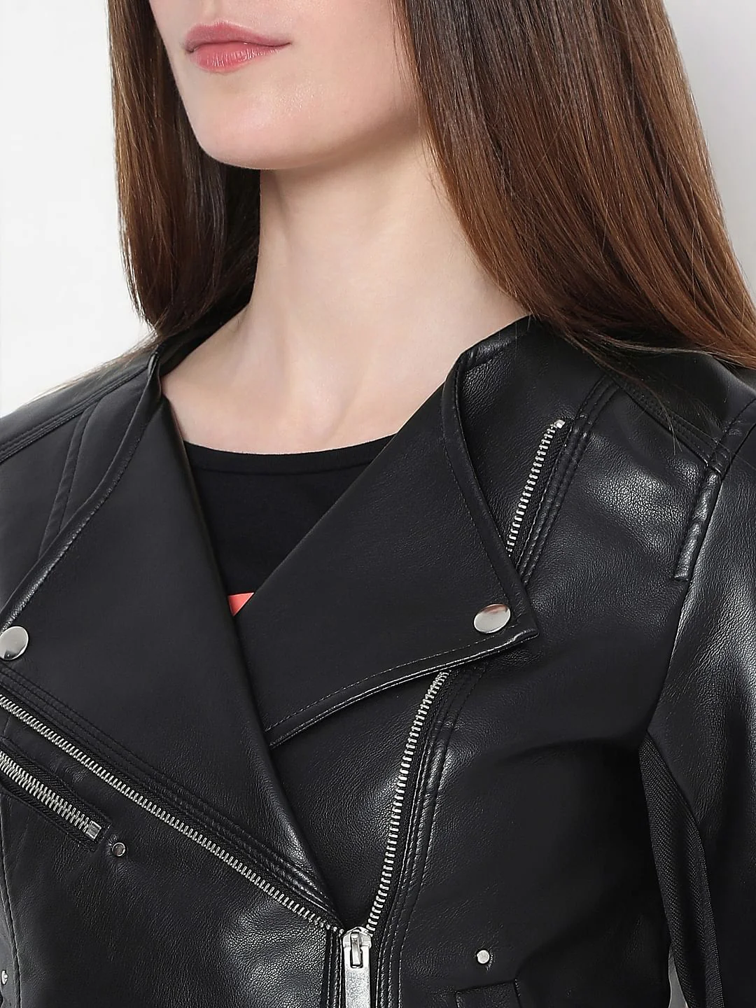 Black Pu Biker Jacket - Image 8