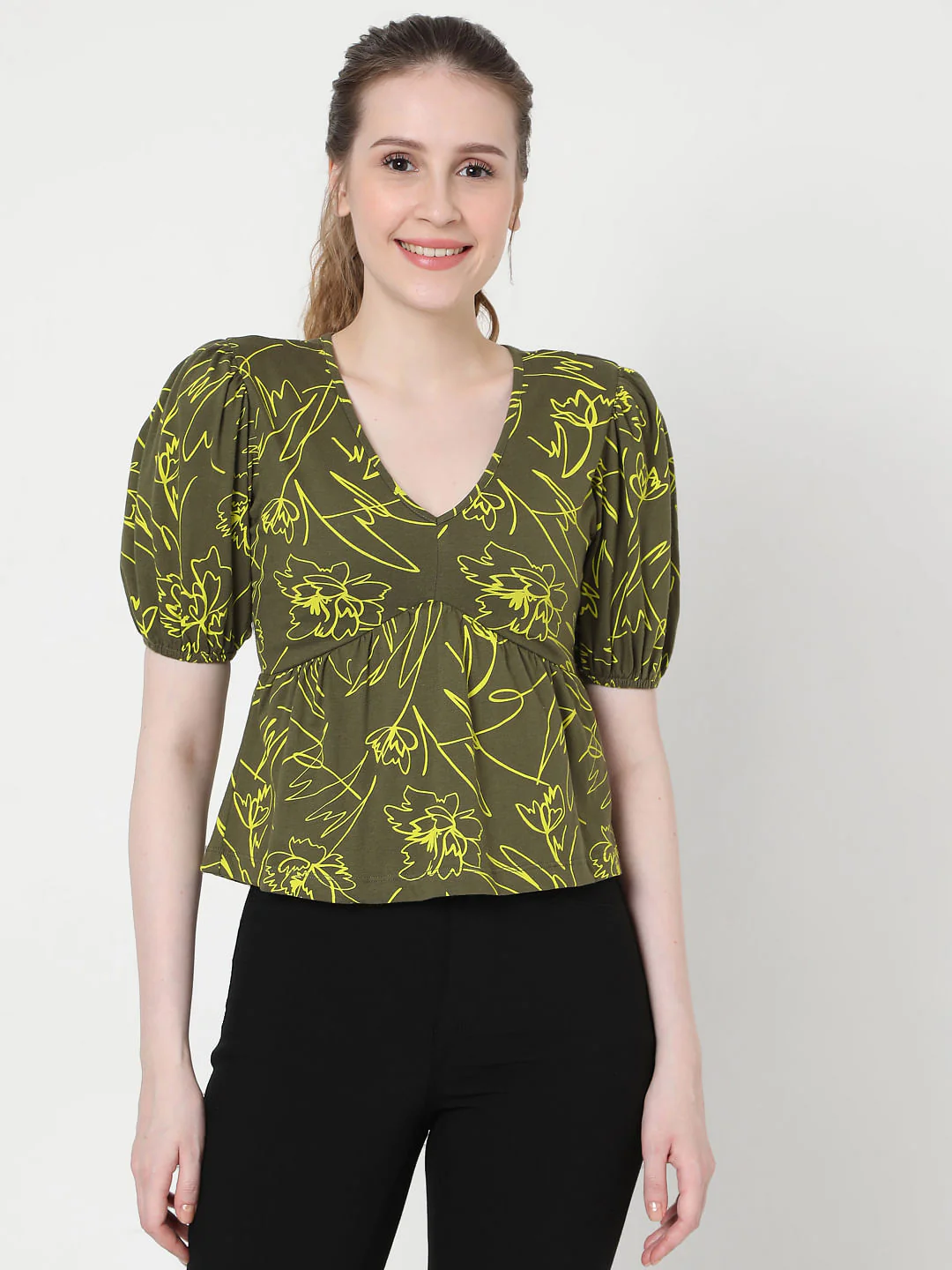 Green Printed Crop Top - Image 2