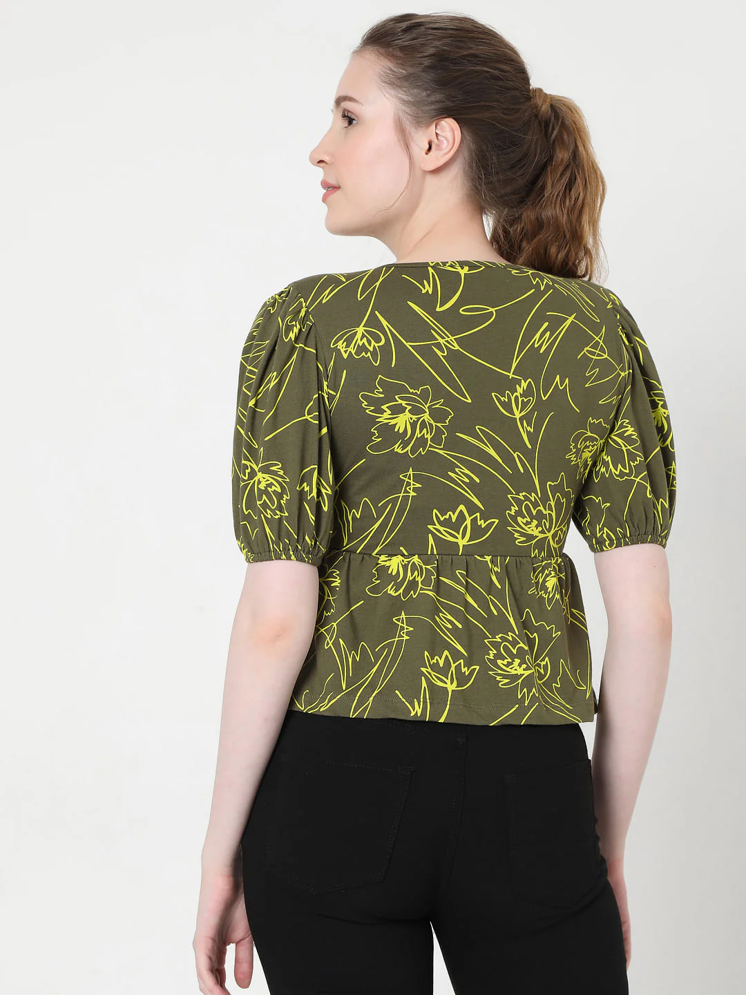 Green Printed Crop Top - Image 4