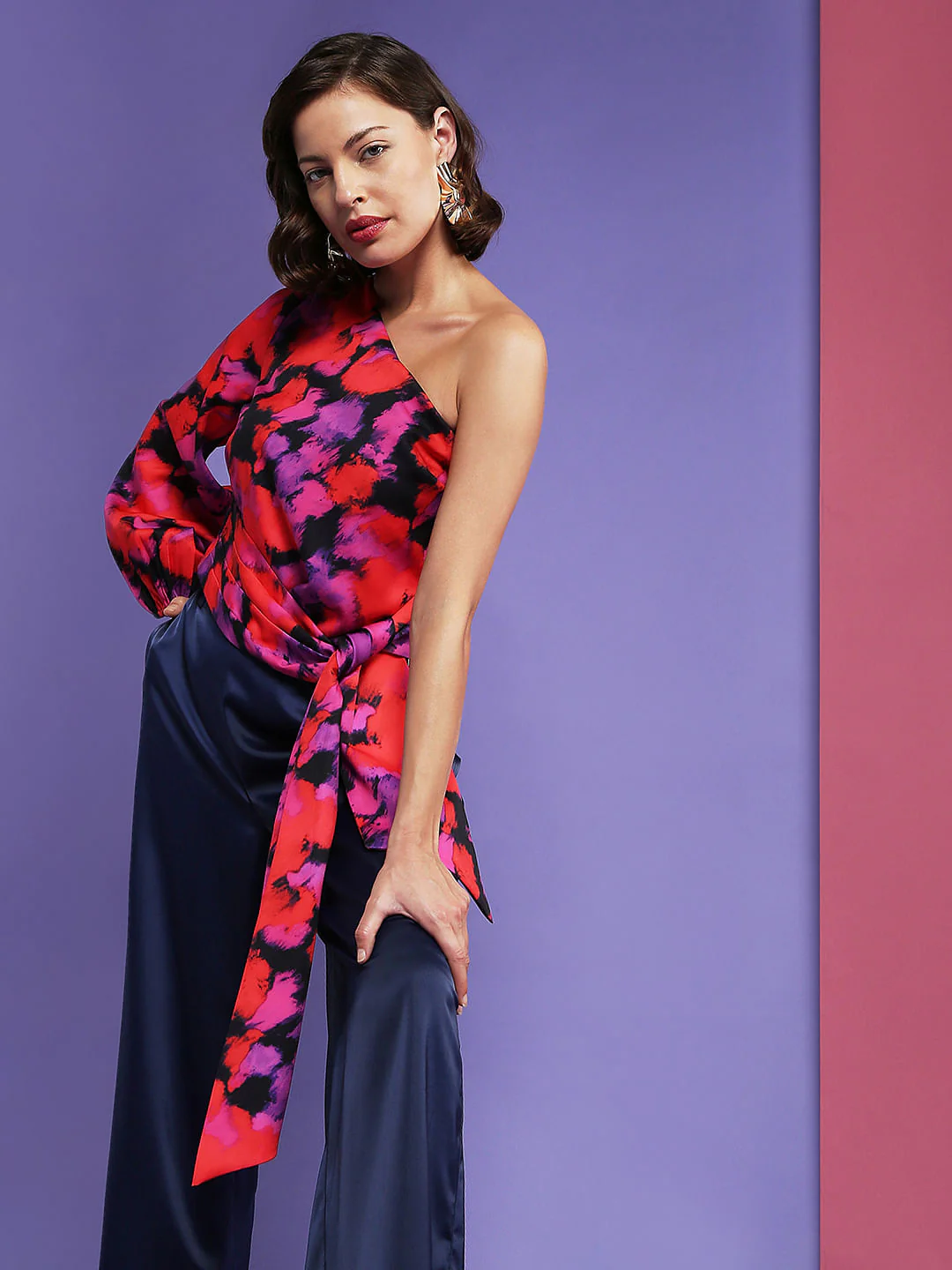 Pink One Shoulder Tie Up Top
