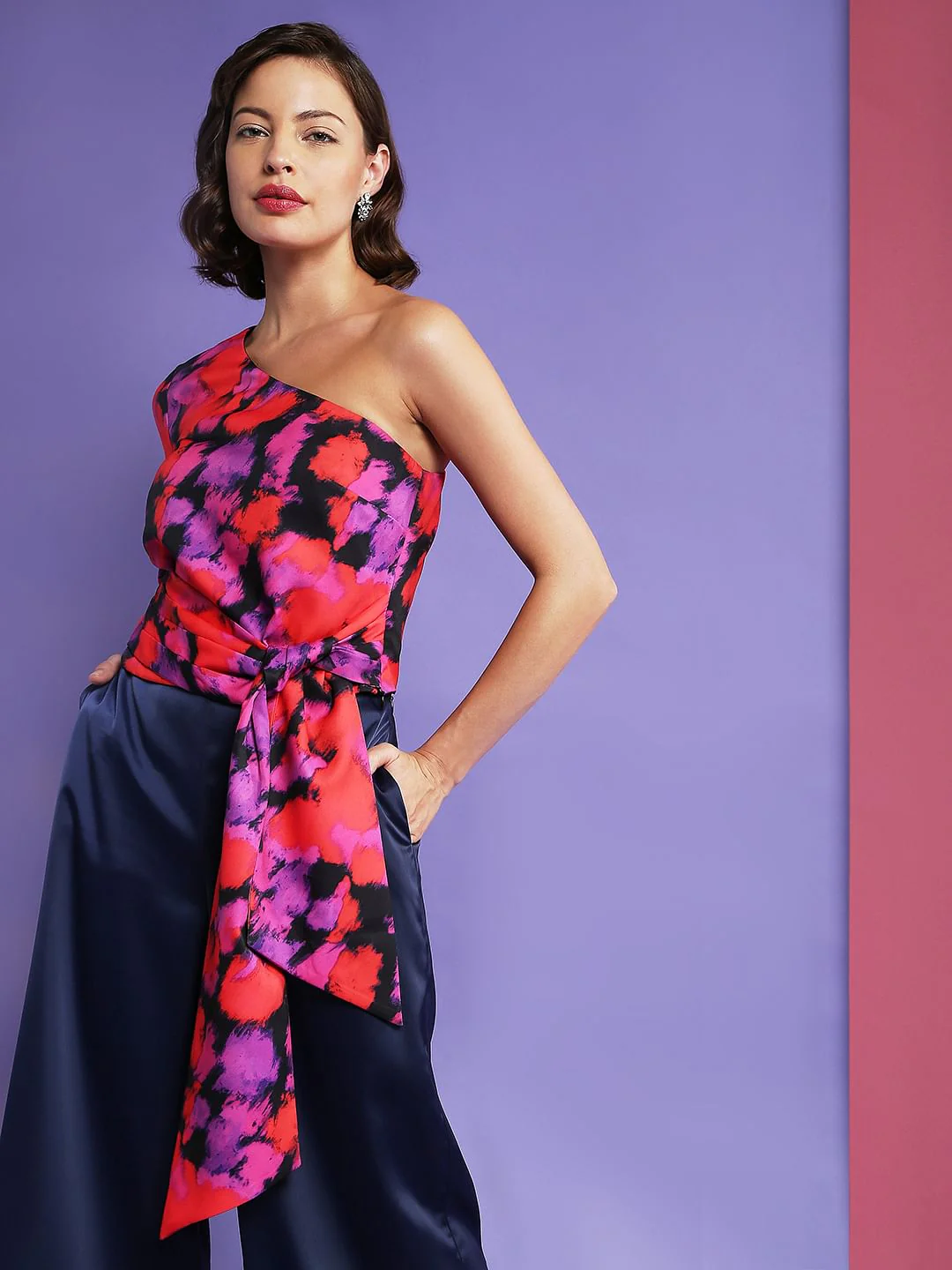 Pink One Shoulder Tie Up Top - Image 2