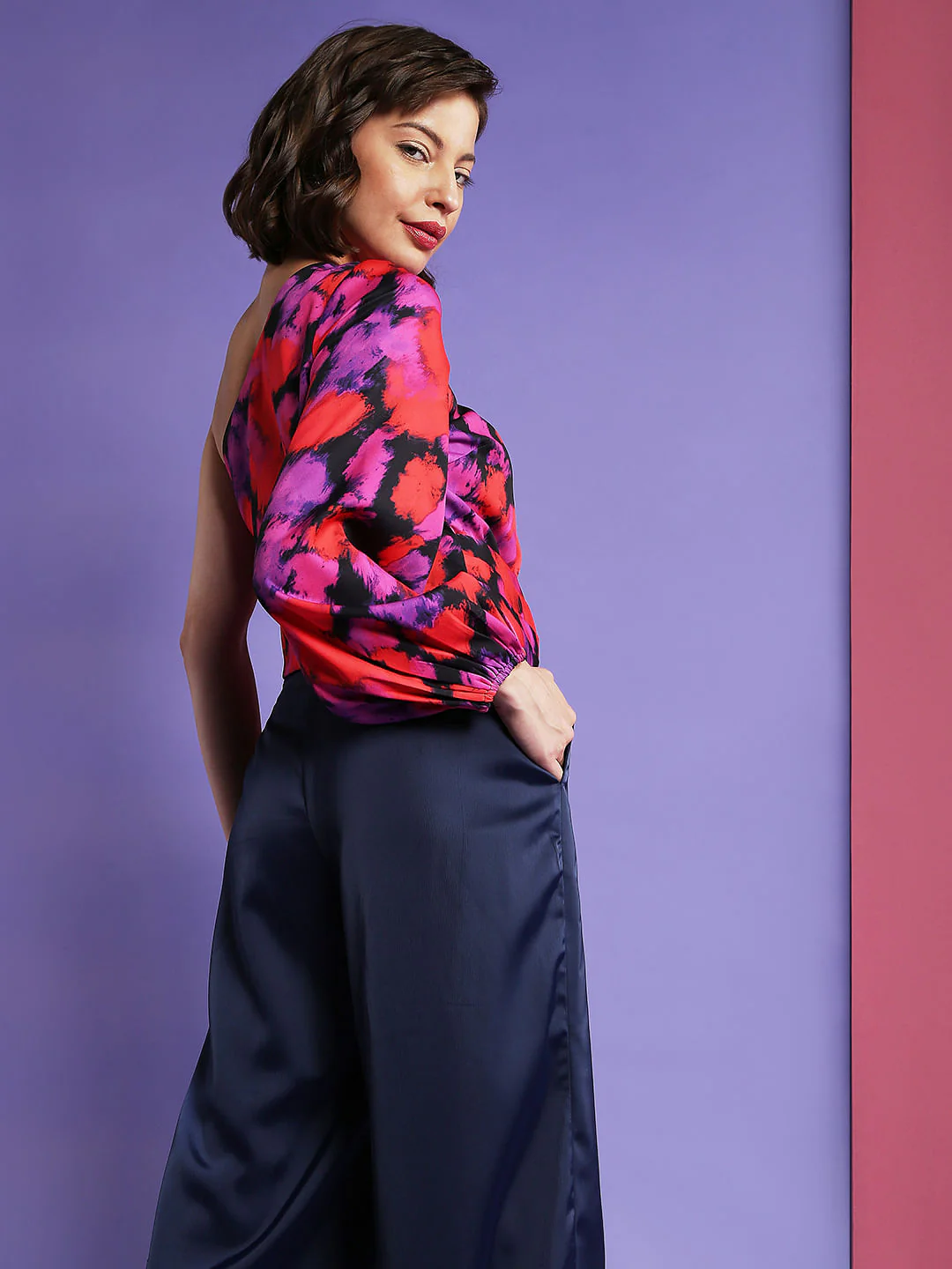 Pink One Shoulder Tie Up Top - Image 4