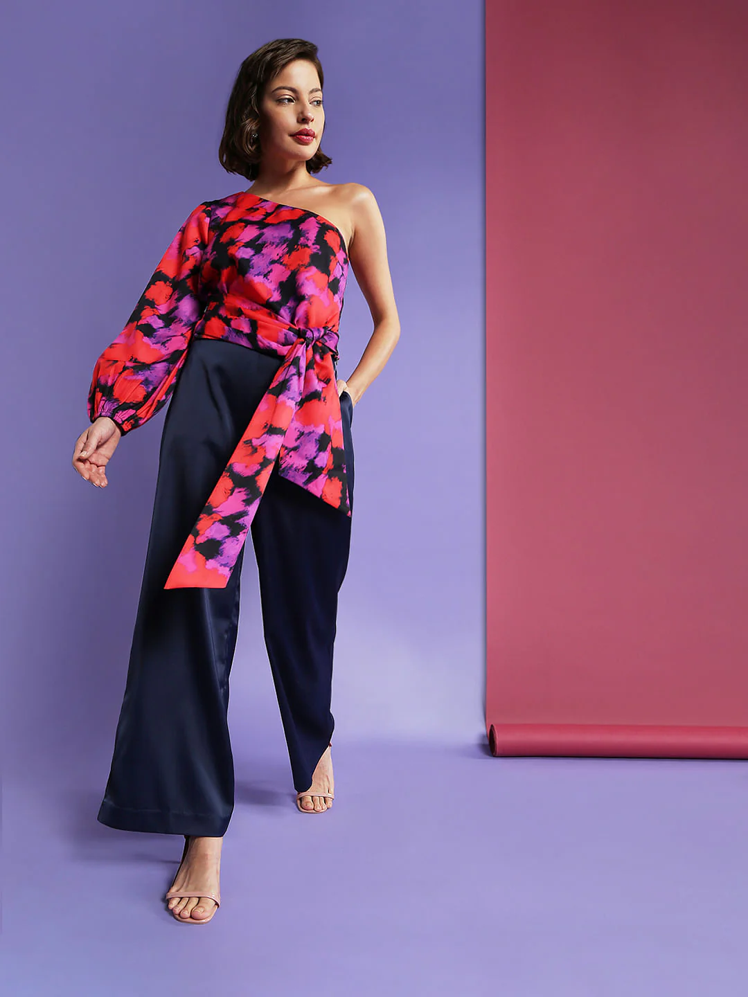 Pink One Shoulder Tie Up Top - Image 5