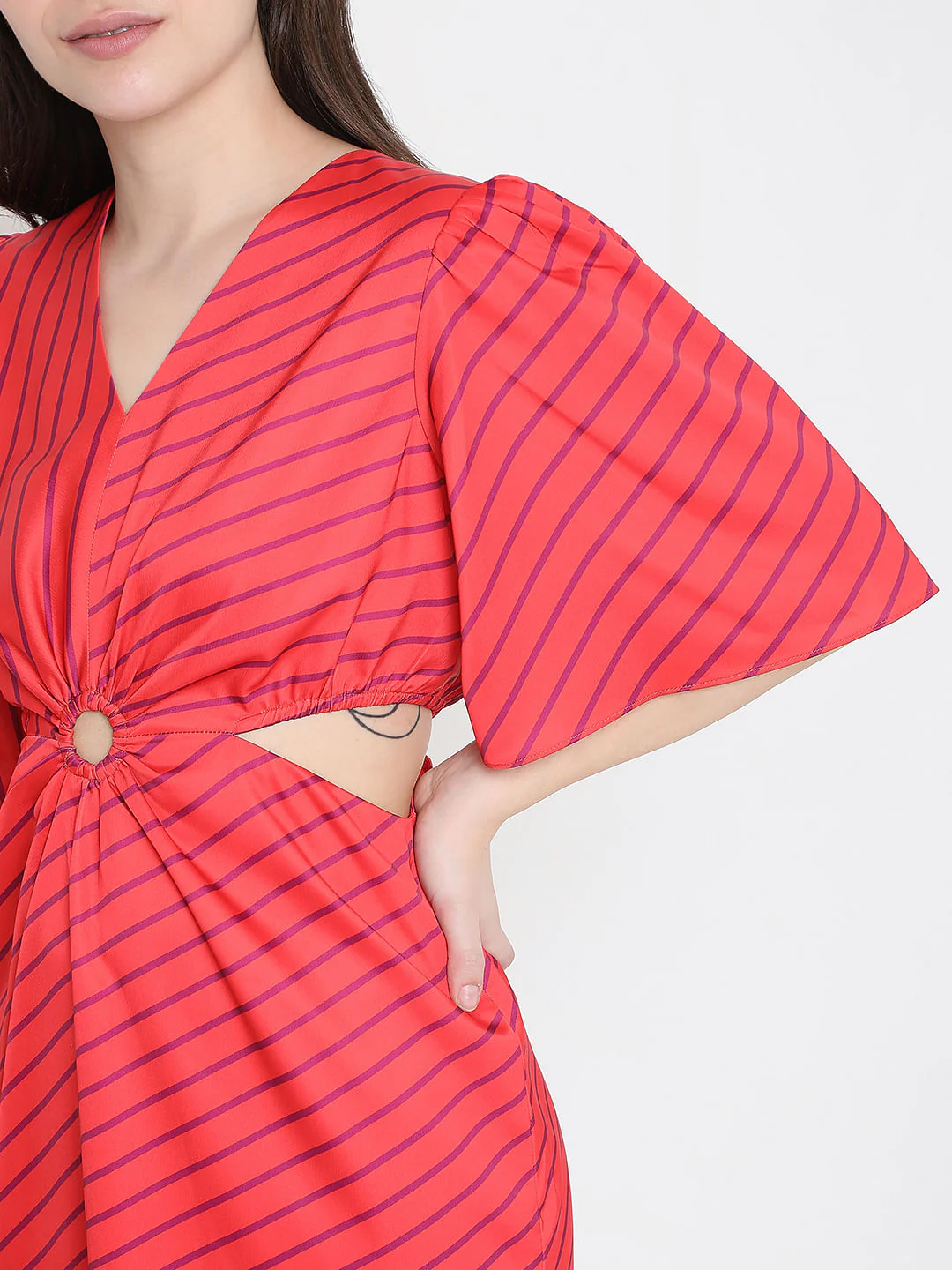 Marquee Pink Satin Striped Midi Dress - Image 5