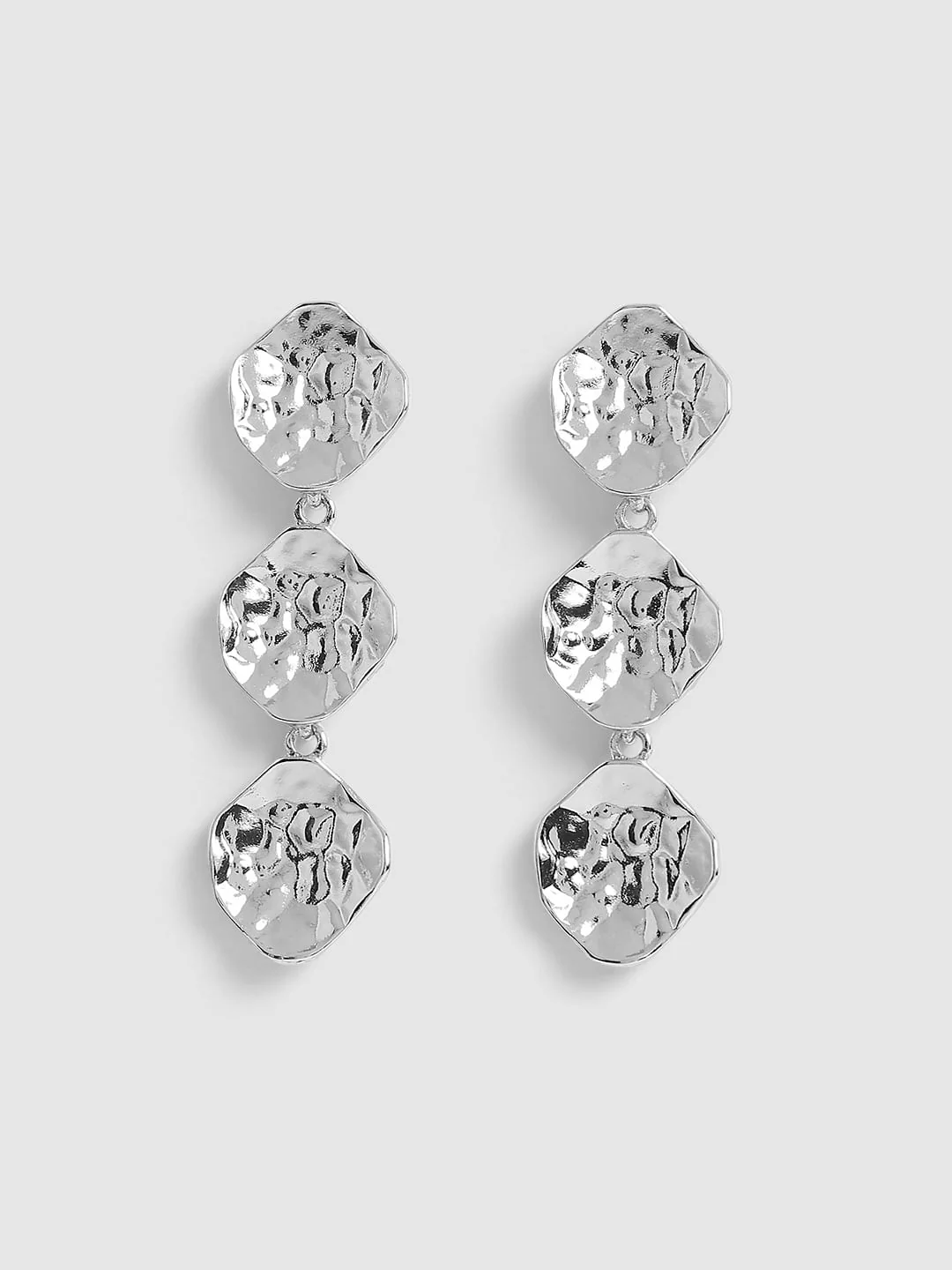 Silver Textured Tiered Earrings - Image 2