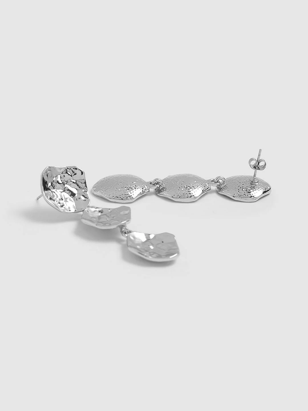 Silver Textured Tiered Earrings - Image 3