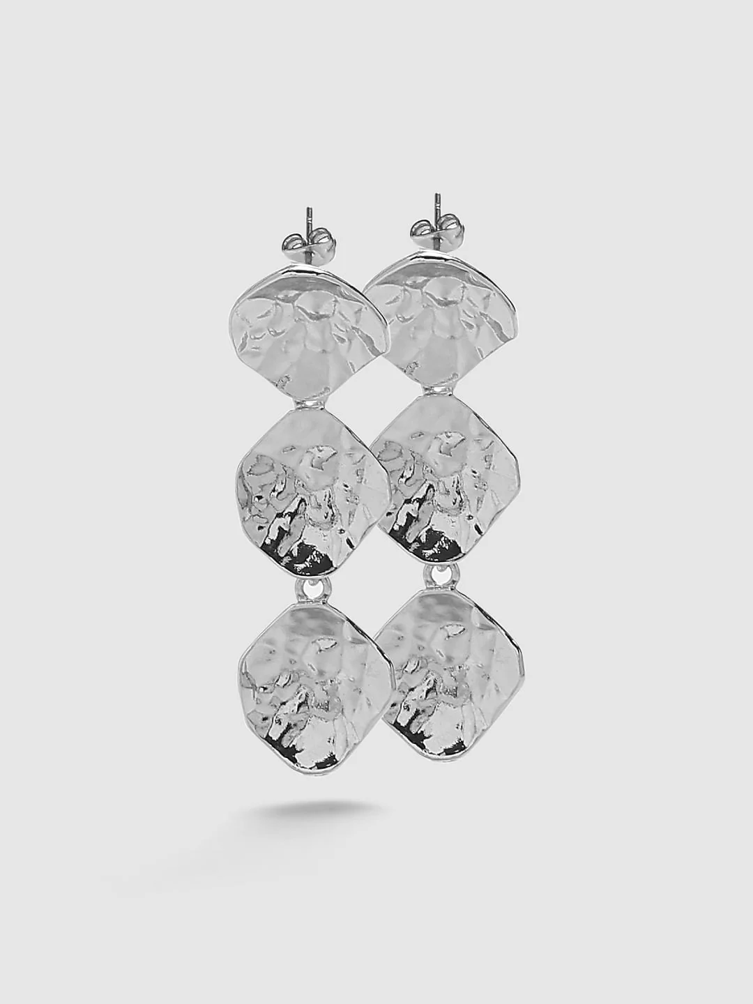 Silver Textured Tiered Earrings - Image 4