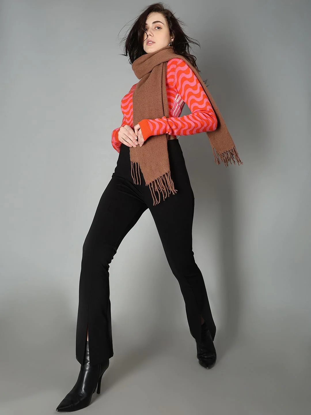 Black Front Slit Flared Leggings