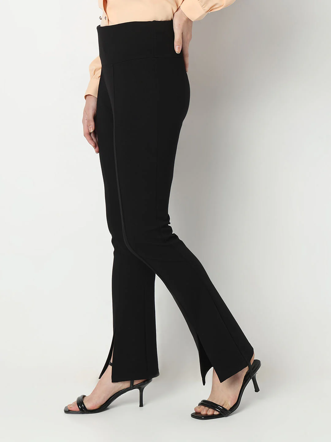 Black Front Slit Flared Leggings - Image 3
