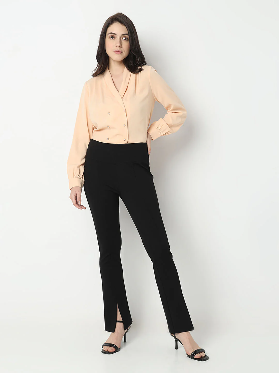 Black Front Slit Flared Leggings - Image 5