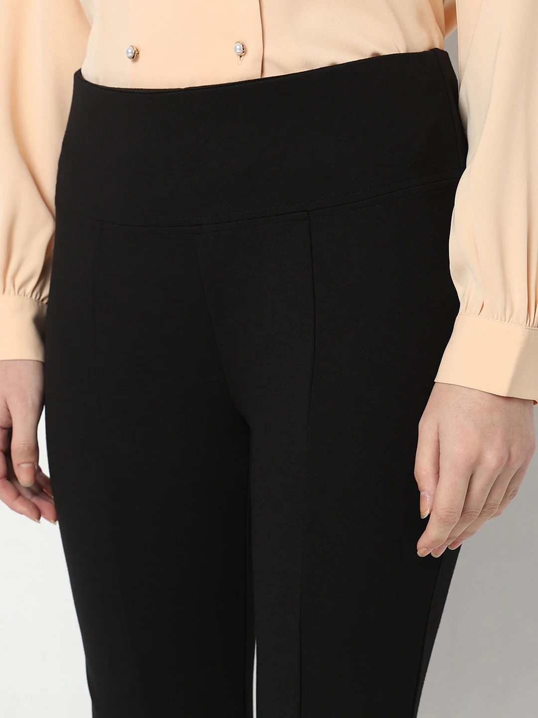 Black Front Slit Flared Leggings - Image 6