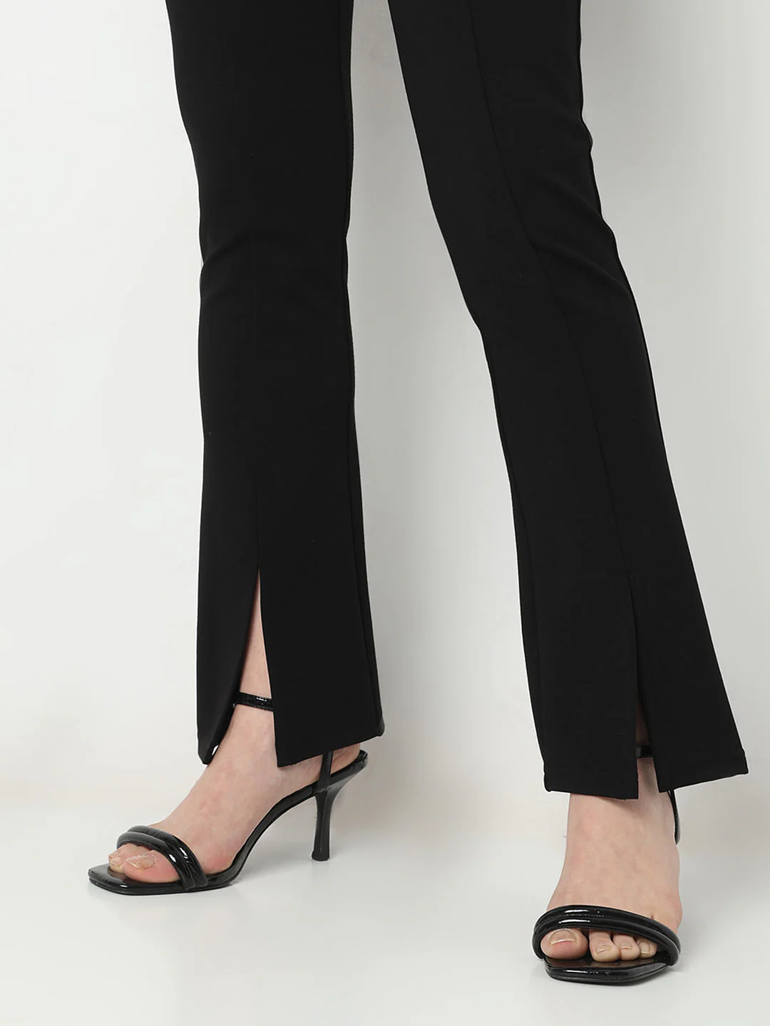 Black Front Slit Flared Leggings - Image 8