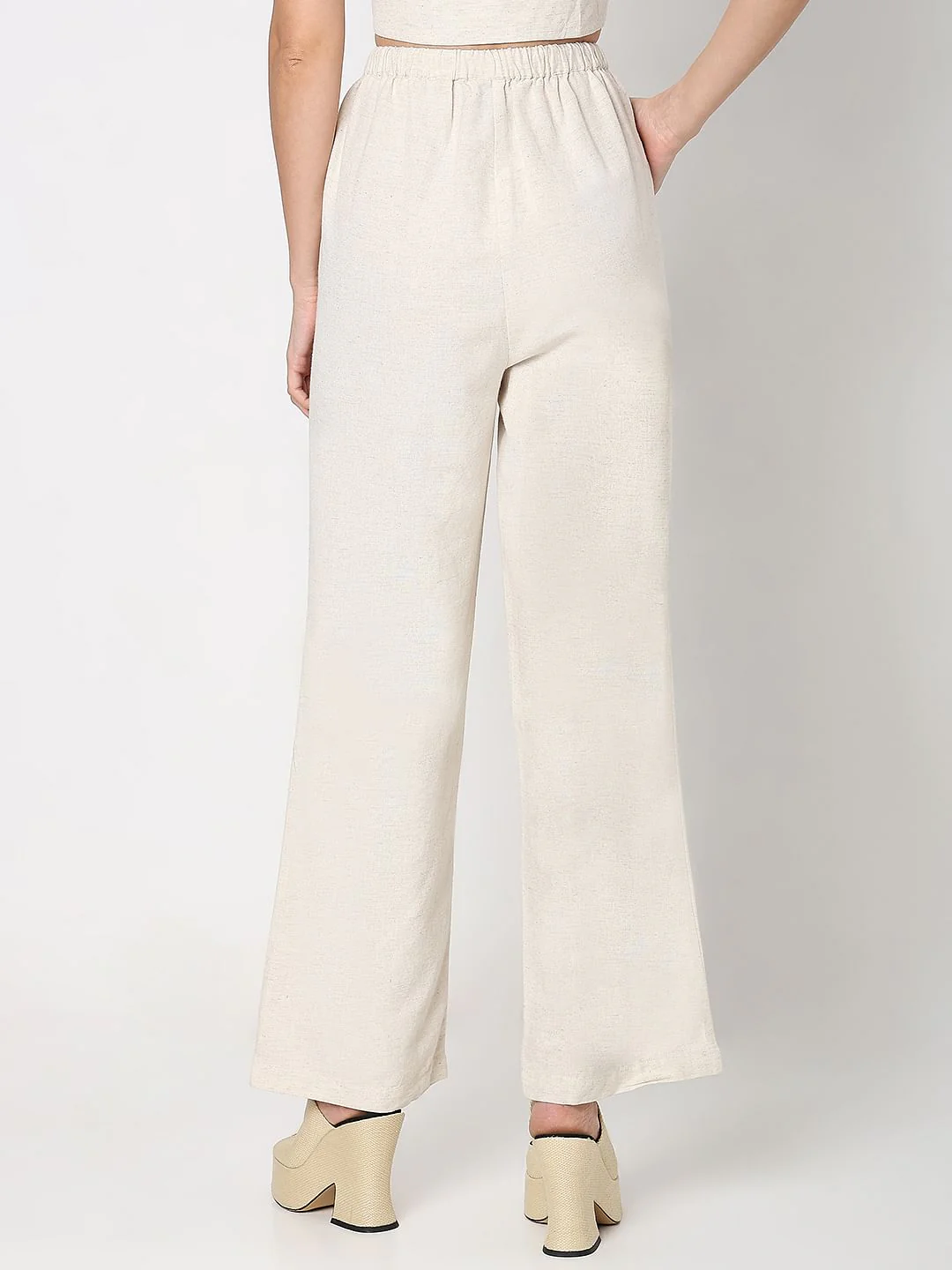 Beige High Rise Linen Co-Ord Set Pants - Image 4