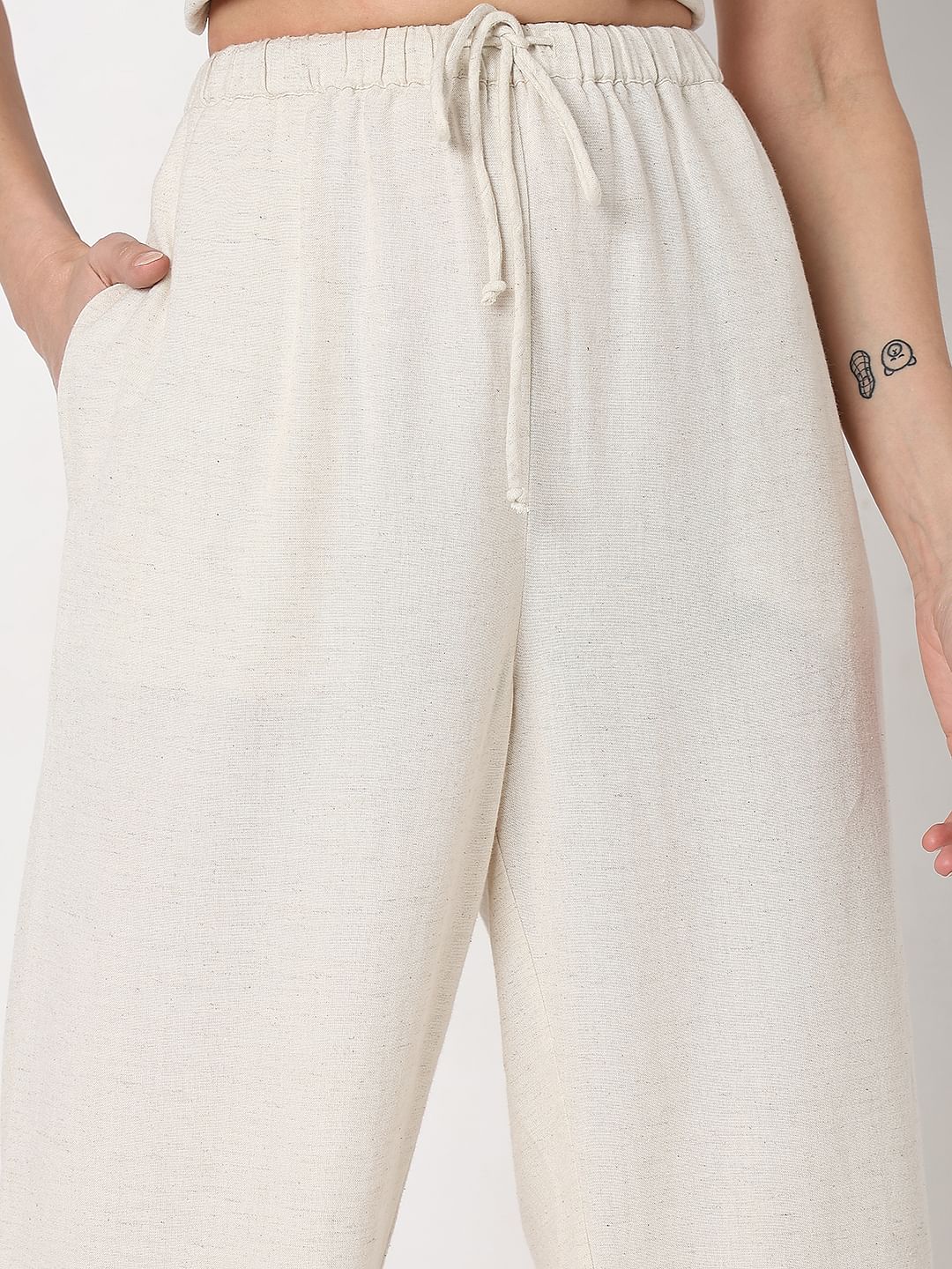 Beige High Rise Linen Co-Ord Set Pants - Image 6