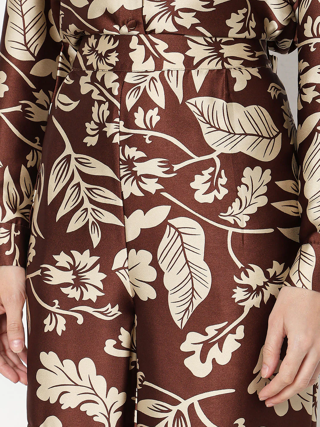 Brown Printed Satin Co-Ord Set Pants - Image 6