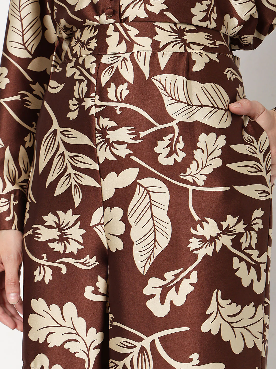 Brown Printed Satin Co-Ord Set Pants - Image 8