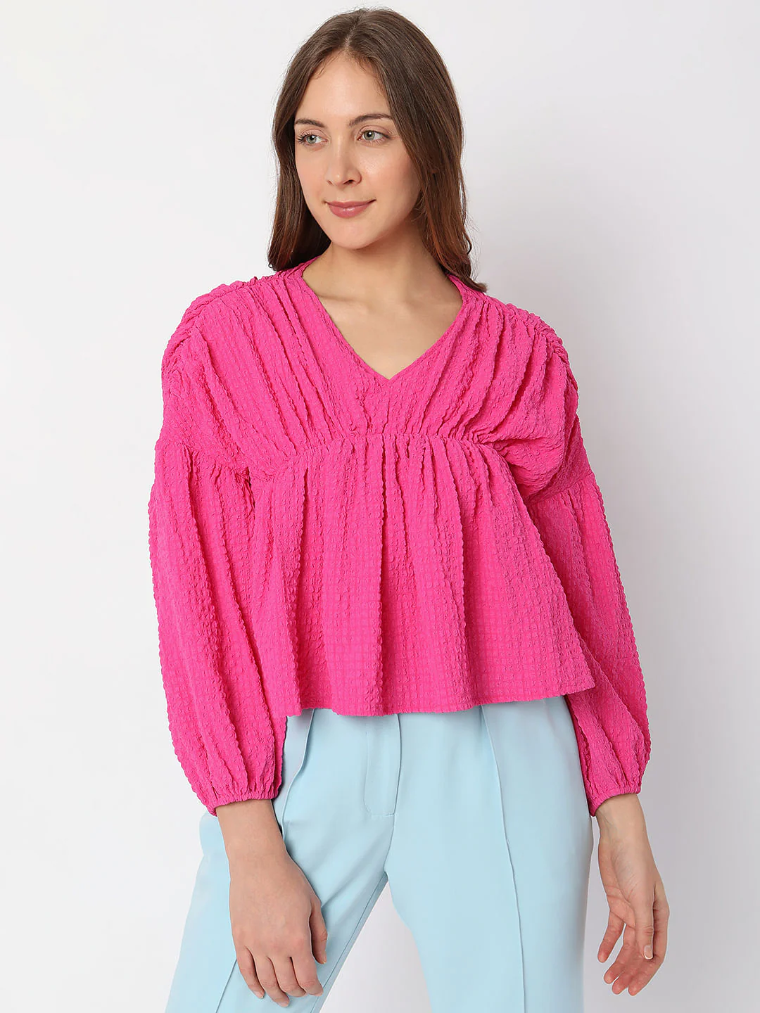 Pink Textured Flared Top - Image 2