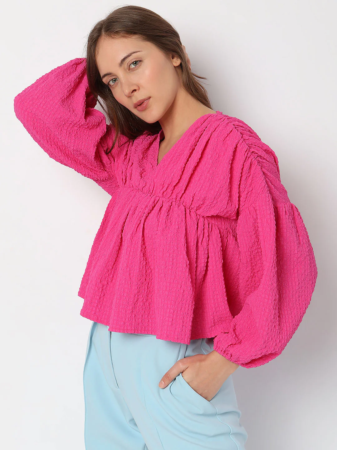 Pink Textured Flared Top - Image 3