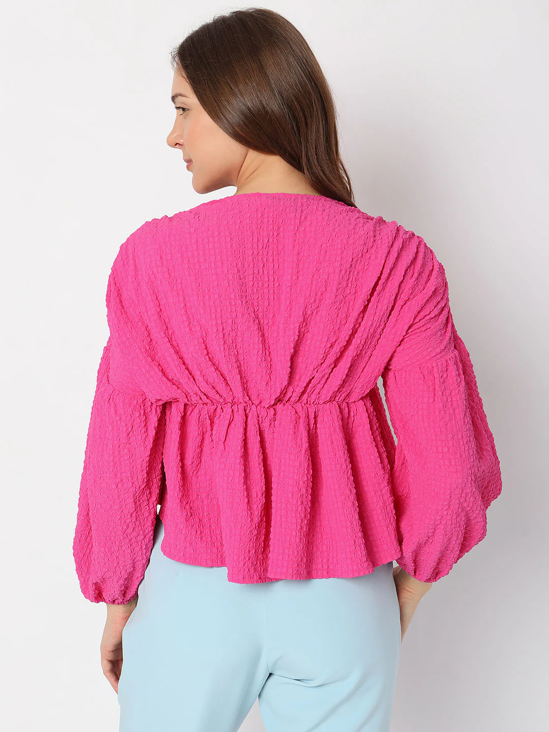 Pink Textured Flared Top - Image 4