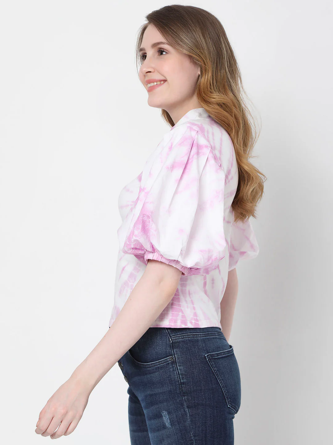 Pink Tie Dye Puff Sleeves Top - Image 3