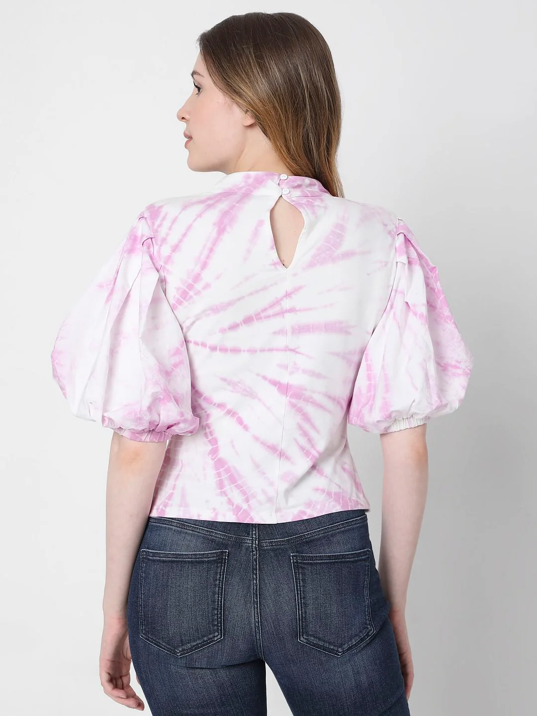 Pink Tie Dye Puff Sleeves Top - Image 4
