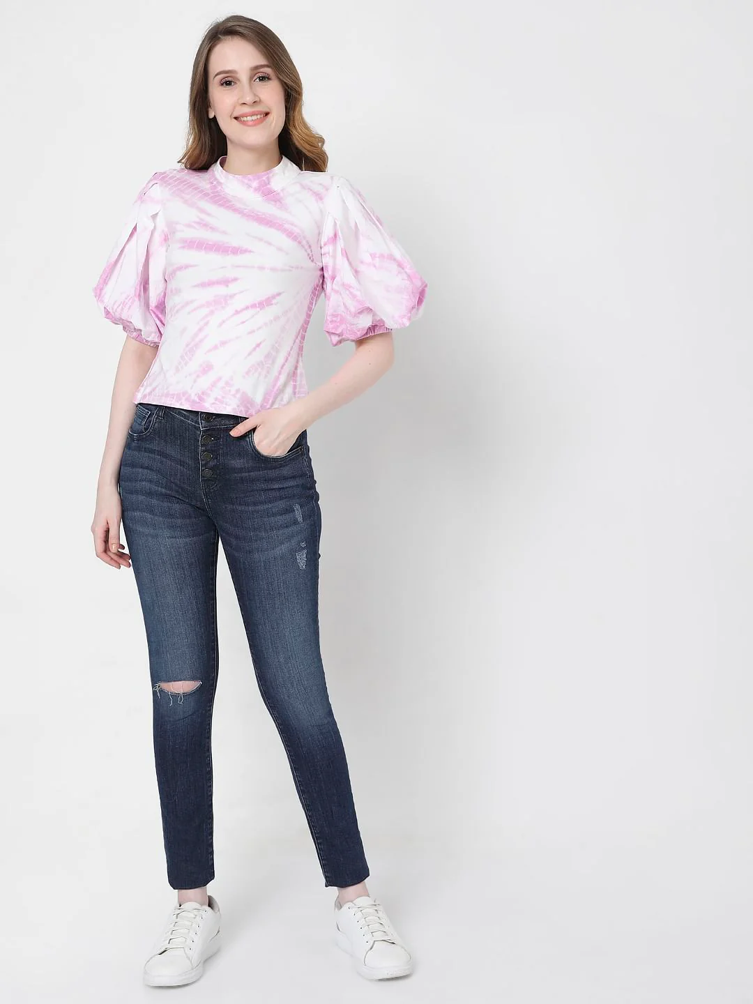 Pink Tie Dye Puff Sleeves Top - Image 5