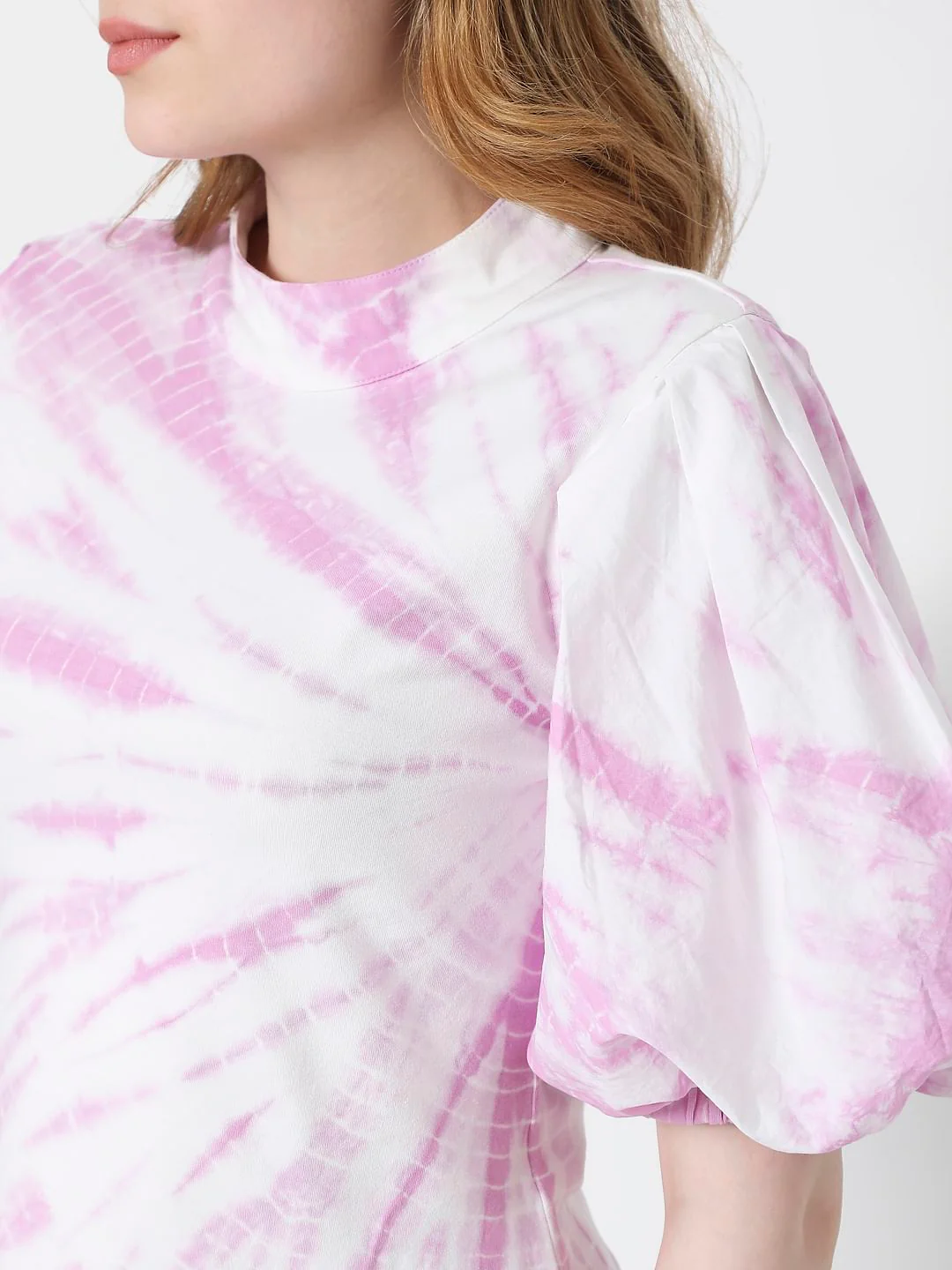 Pink Tie Dye Puff Sleeves Top - Image 6