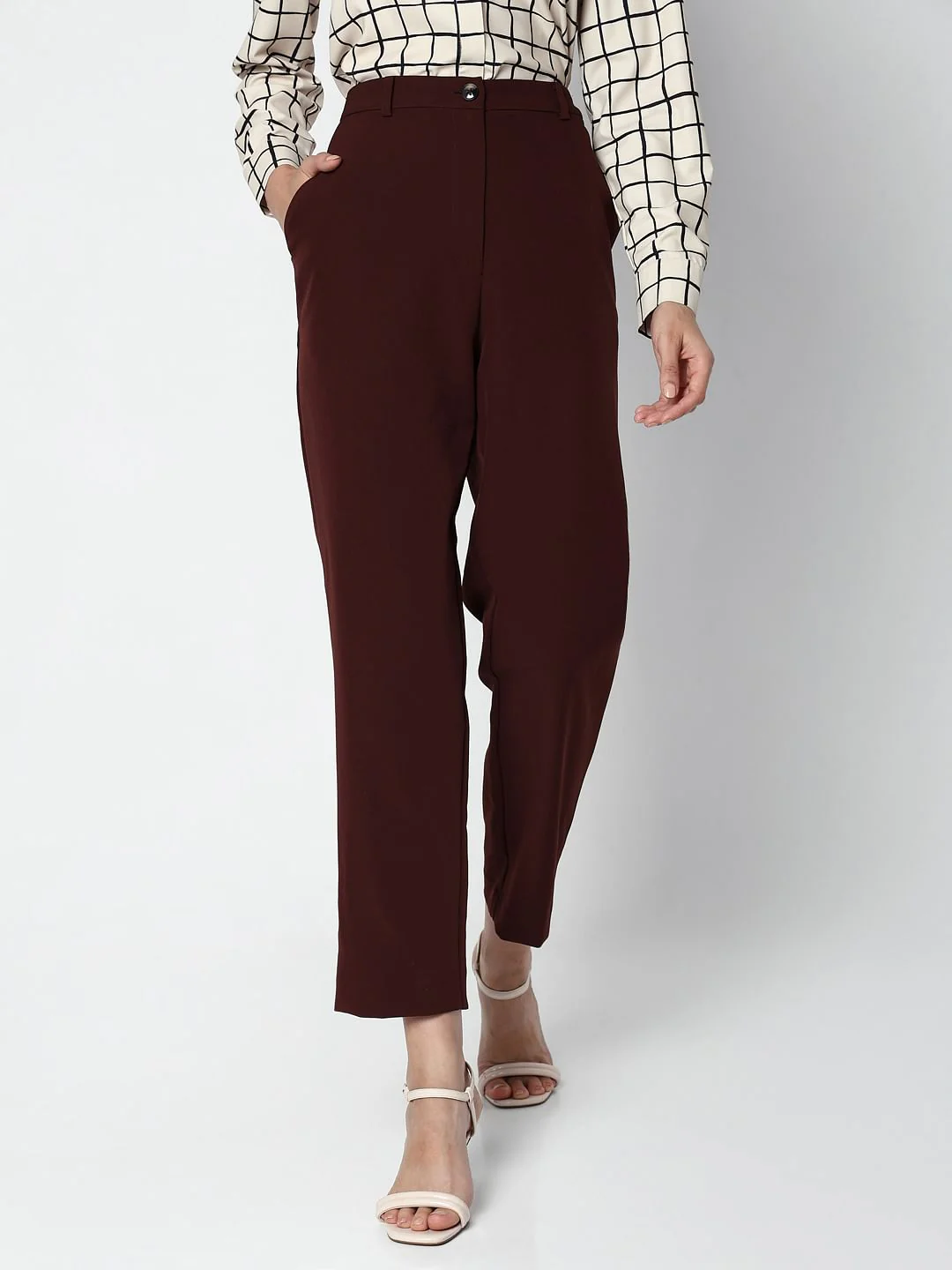 Dark Brown High Rise Straight Fit Pants - Image 2
