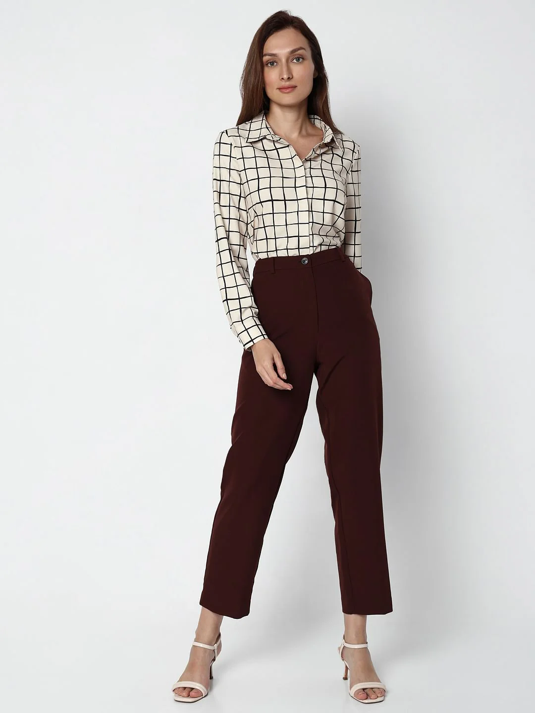 Dark Brown High Rise Straight Fit Pants - Image 5