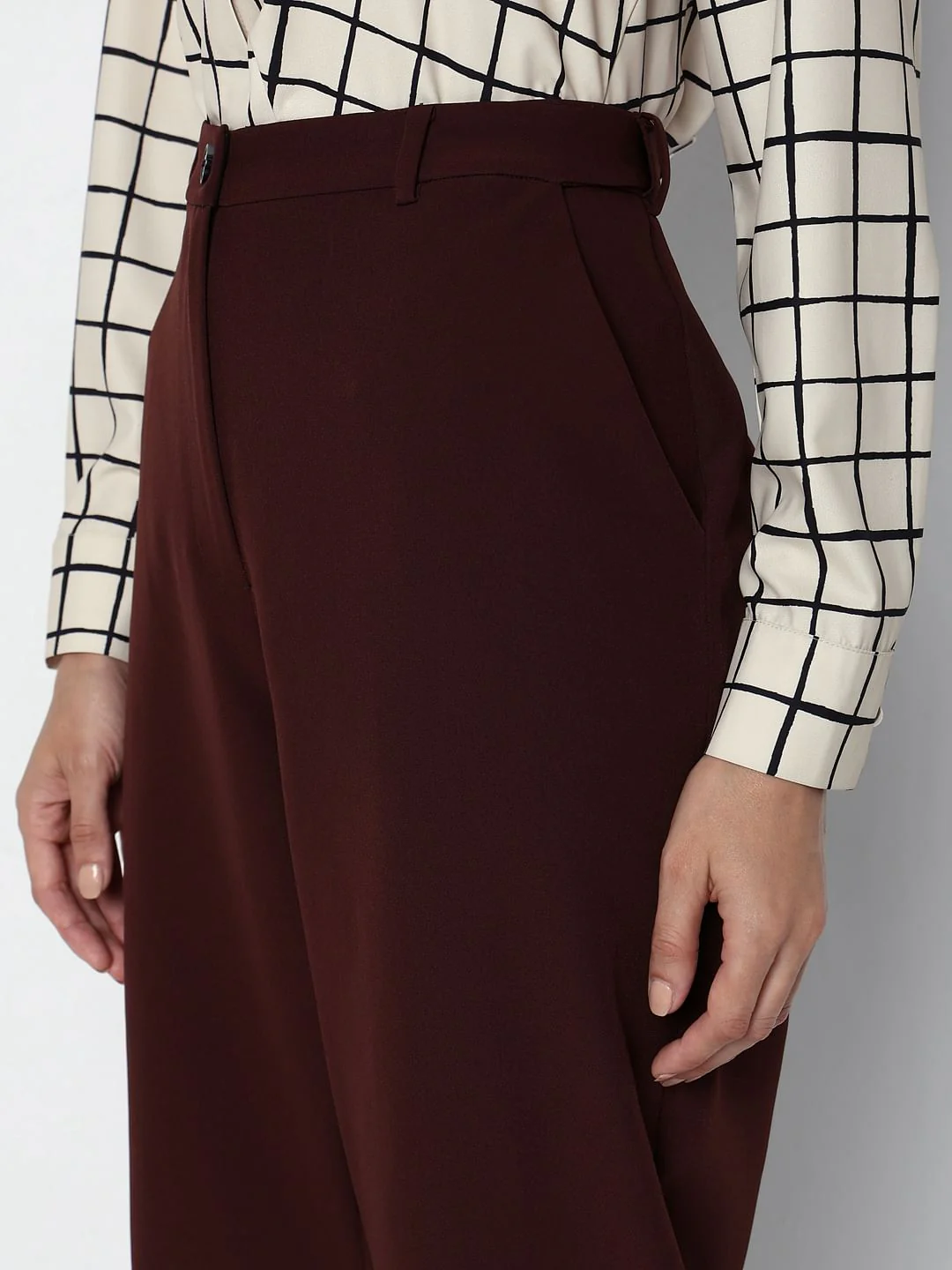 Dark Brown High Rise Straight Fit Pants - Image 8