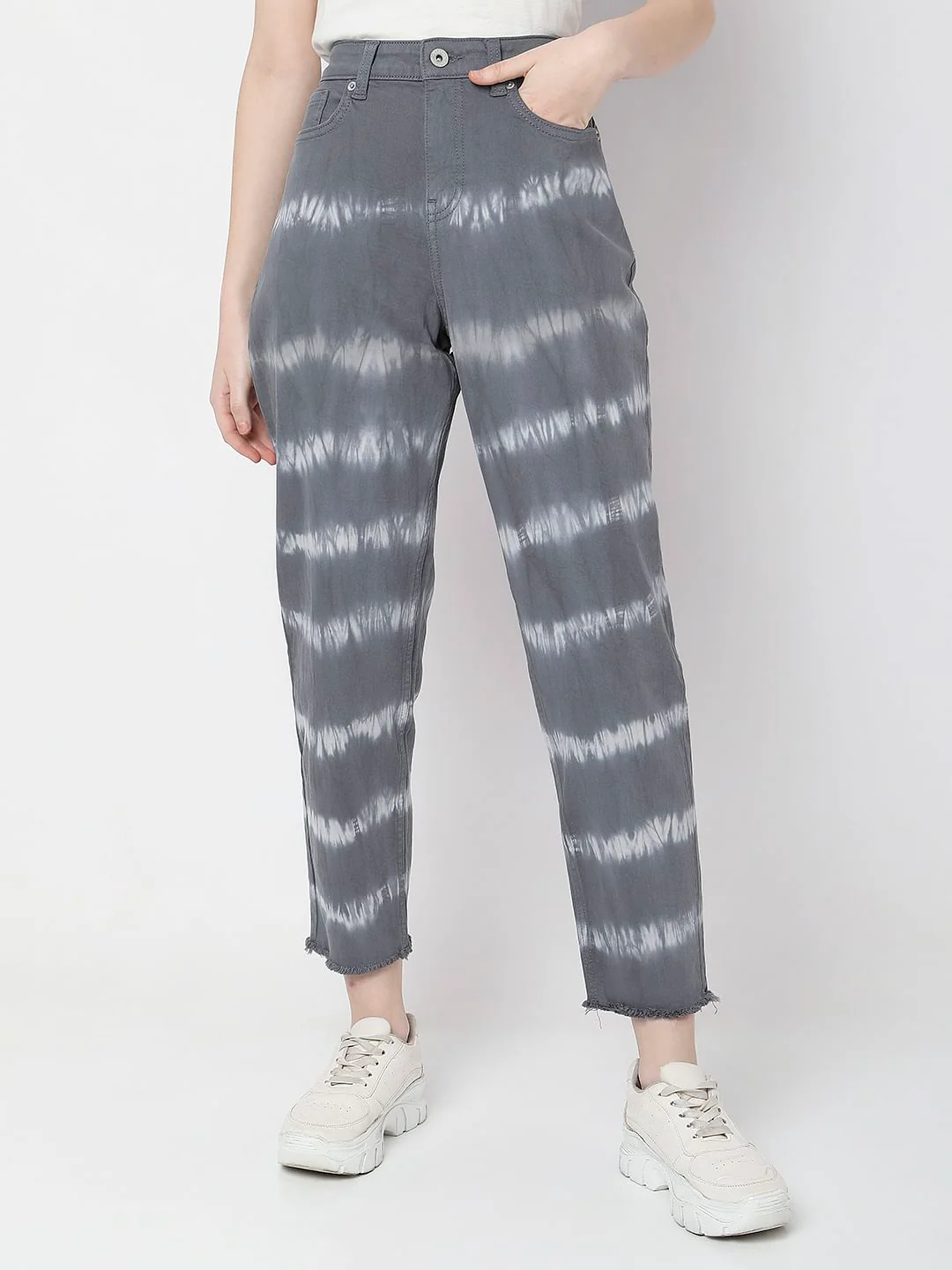 Grey High Rise Abstract Print Jeans - Image 2
