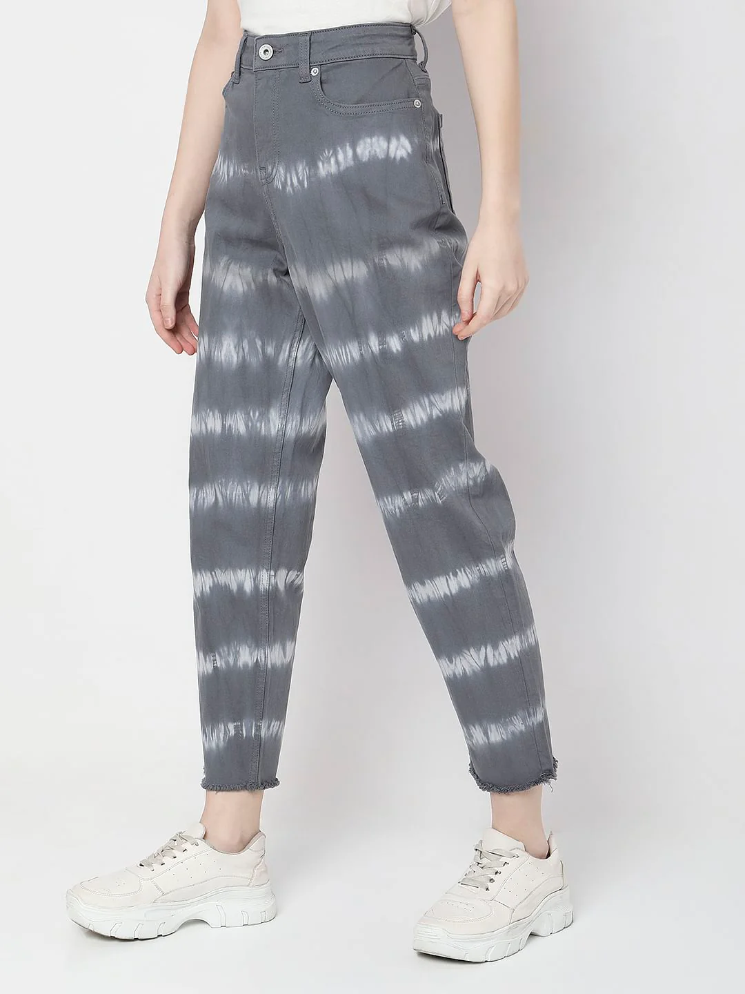 Grey High Rise Abstract Print Jeans - Image 3
