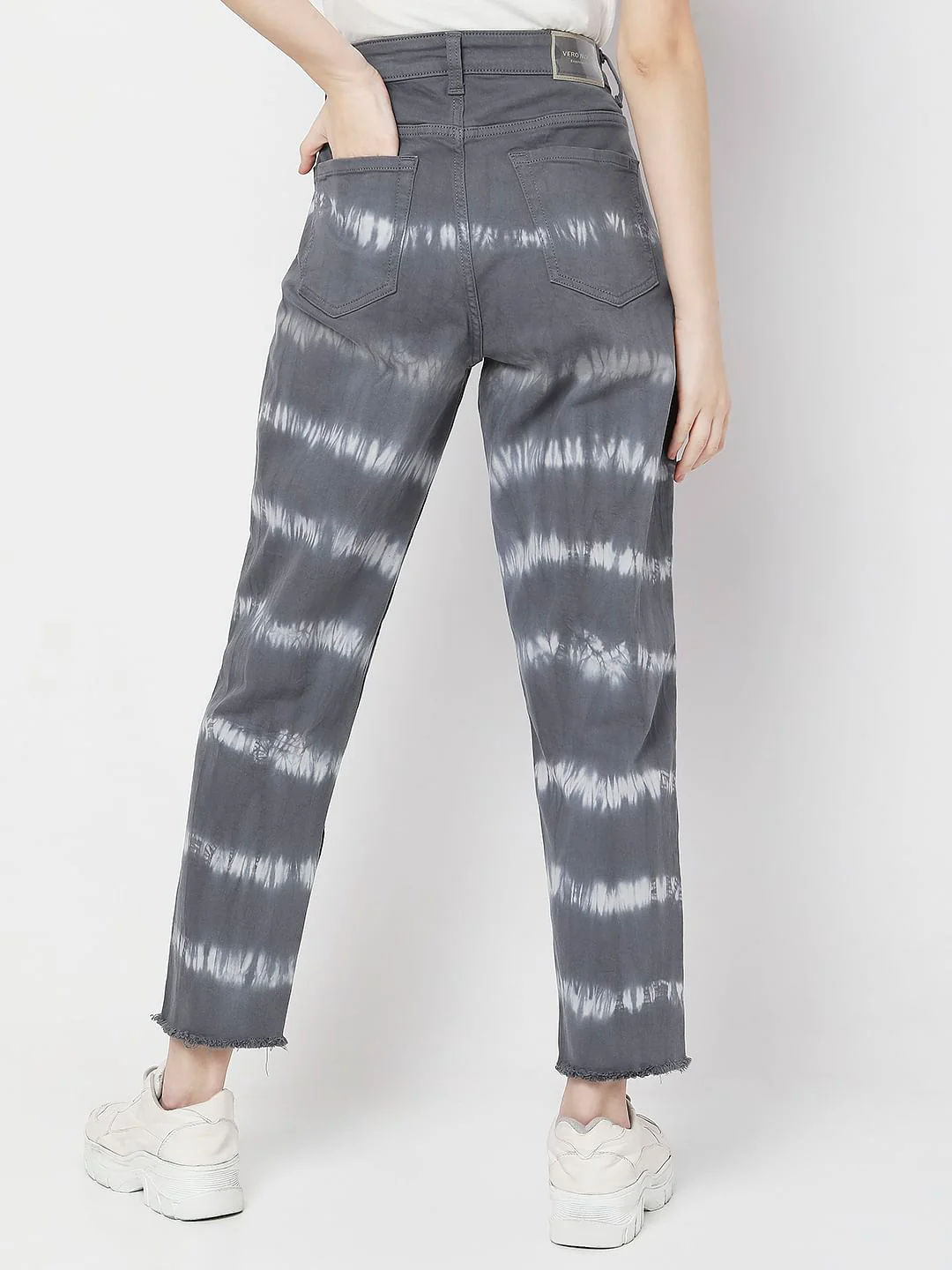 Grey High Rise Abstract Print Jeans - Image 4