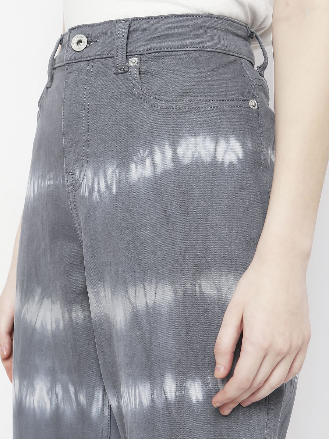 Grey High Rise Abstract Print Jeans - Image 6