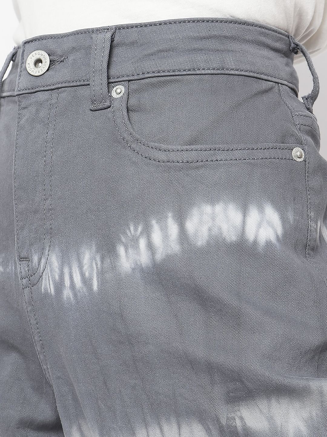 Grey High Rise Abstract Print Jeans - Image 8