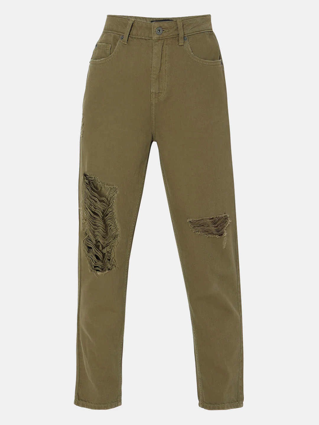 Green High Rise Distressed Straight Fit Jeans - Image 7