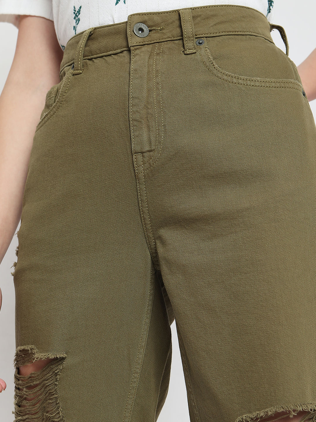 Green High Rise Distressed Straight Fit Jeans - Image 8