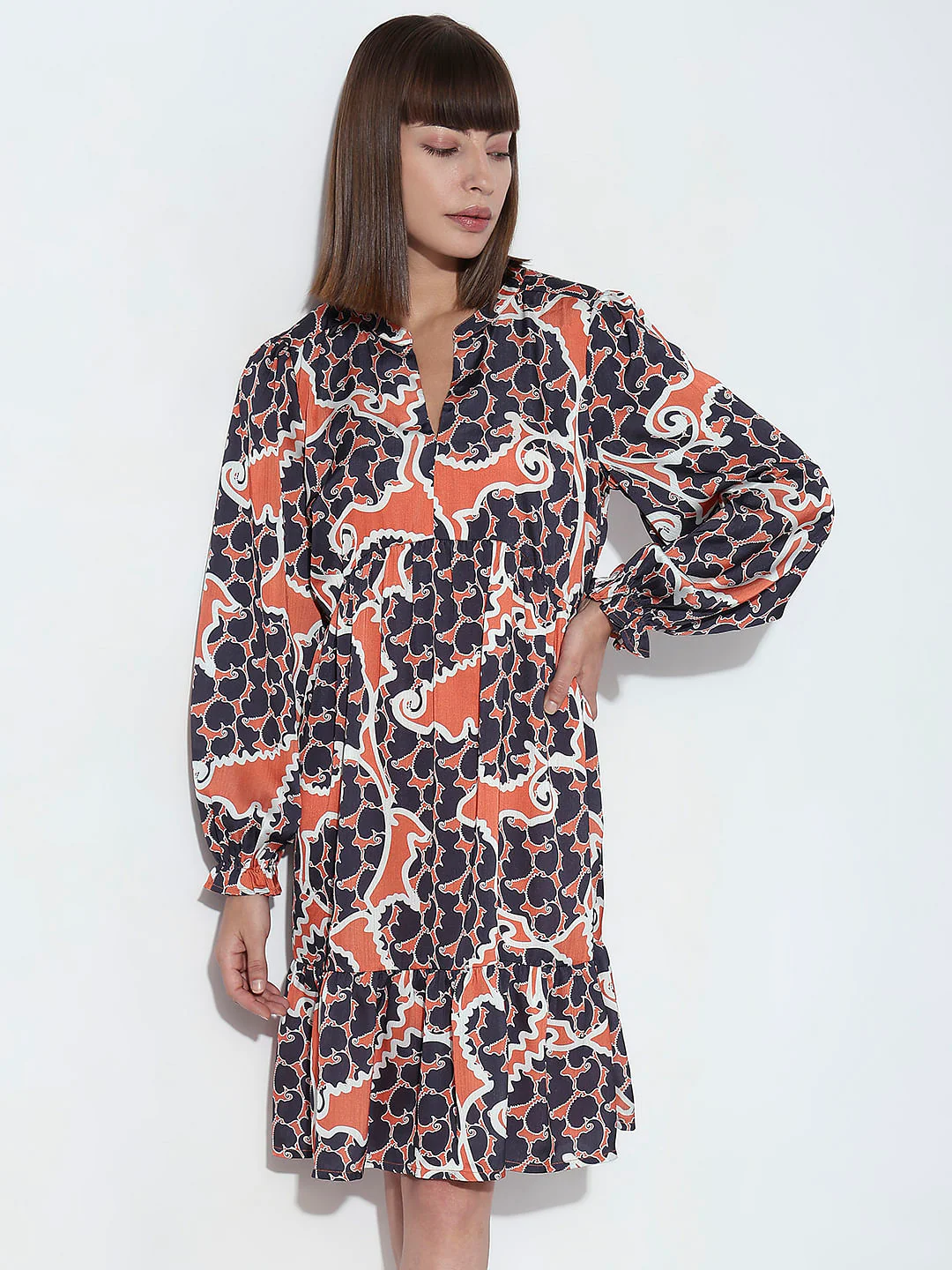 Orange Printed Shift Dress - Image 2