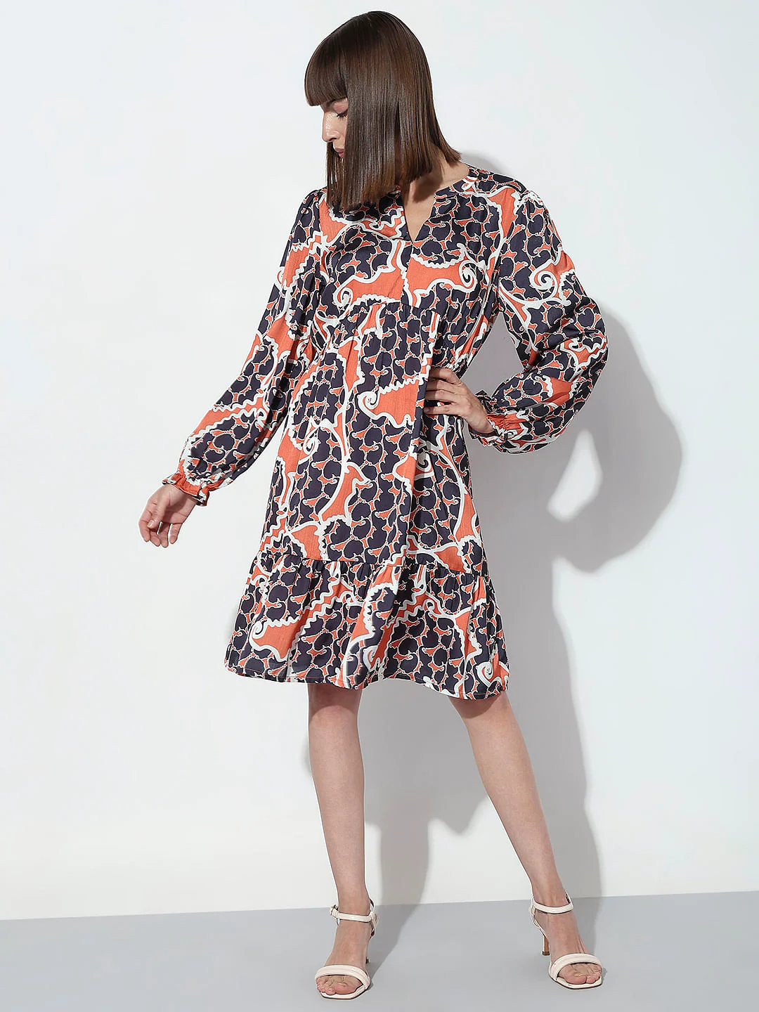 Orange Printed Shift Dress - Image 5