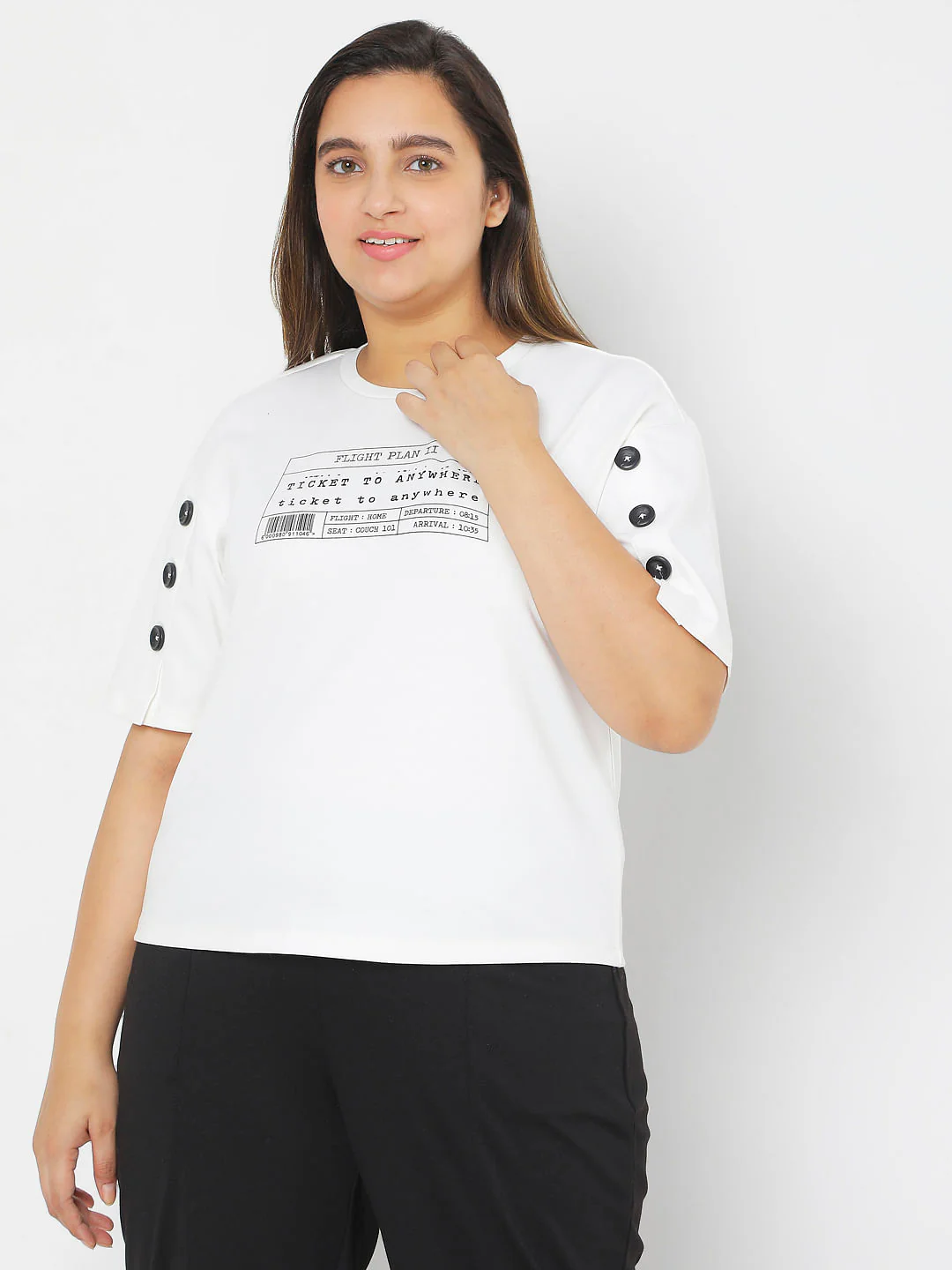 Curve White Typographic Print T-Shirt - Image 2