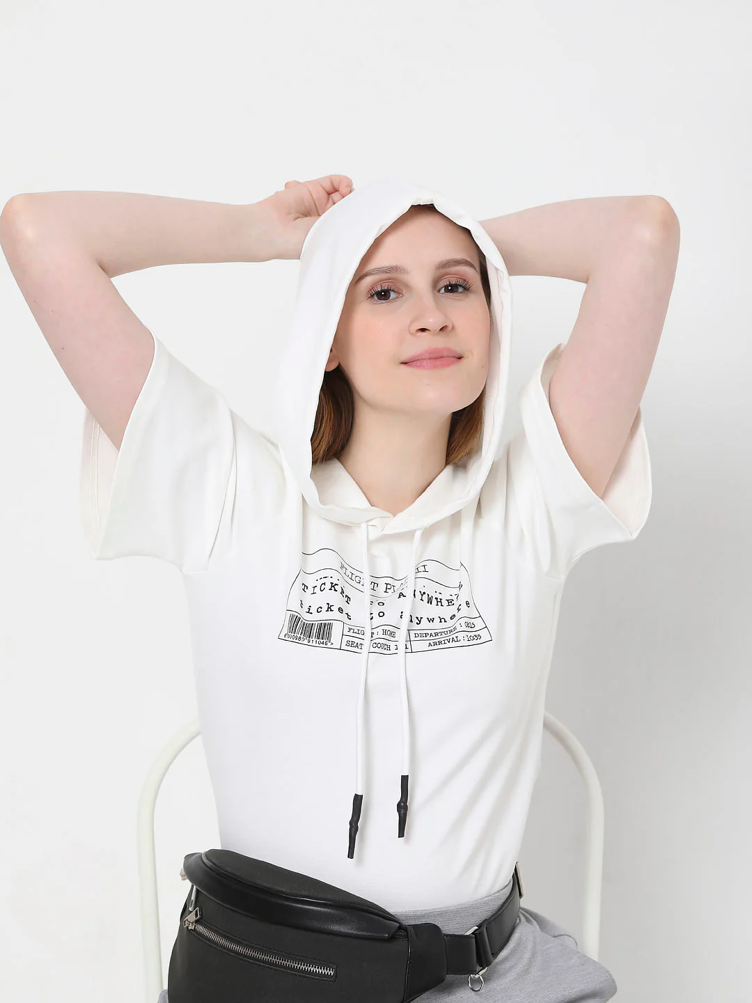 White Graphic Print Hooded Sweatshirt